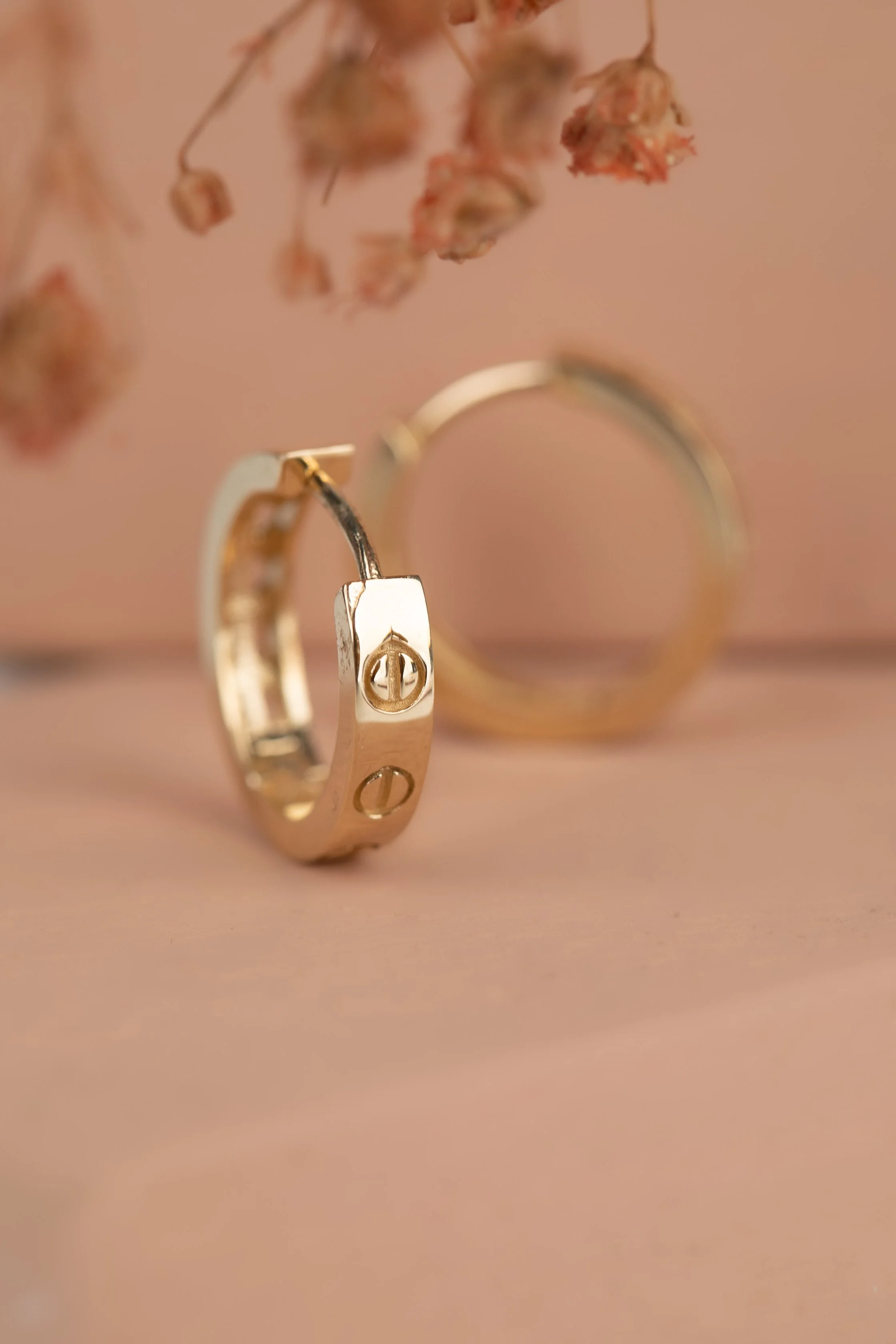 14K Gold Huggie Theme Earrings