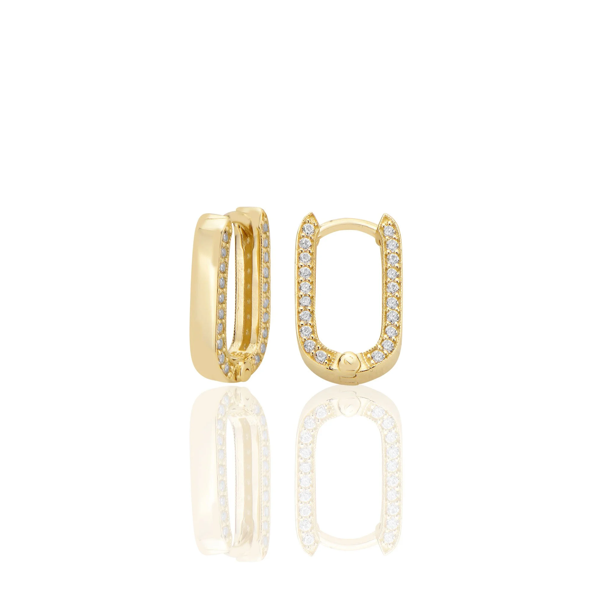 14K Gold Huggie U Earrings with Sparkle Stones