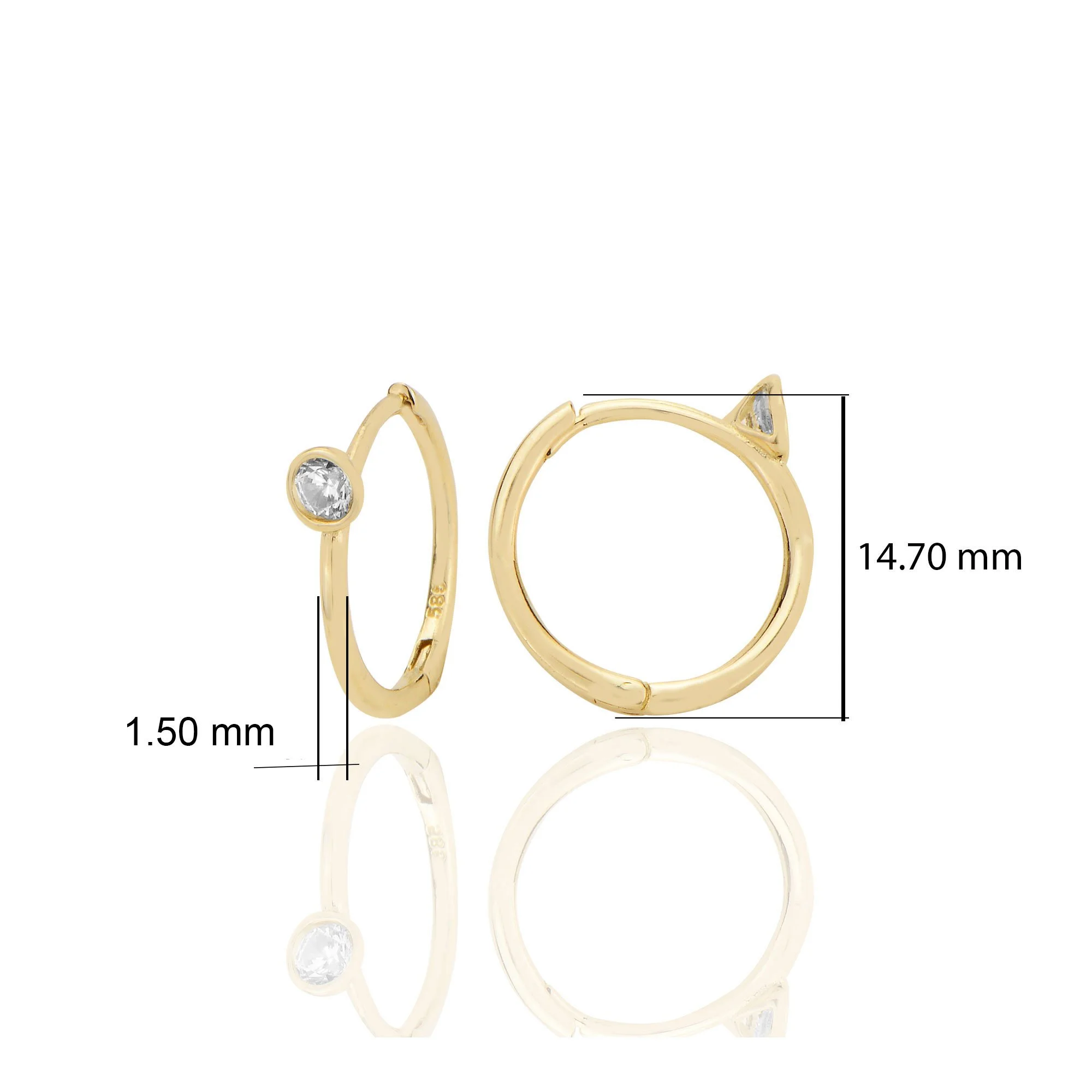 14K Gold Huggie Minimalist Solitaire Earrings