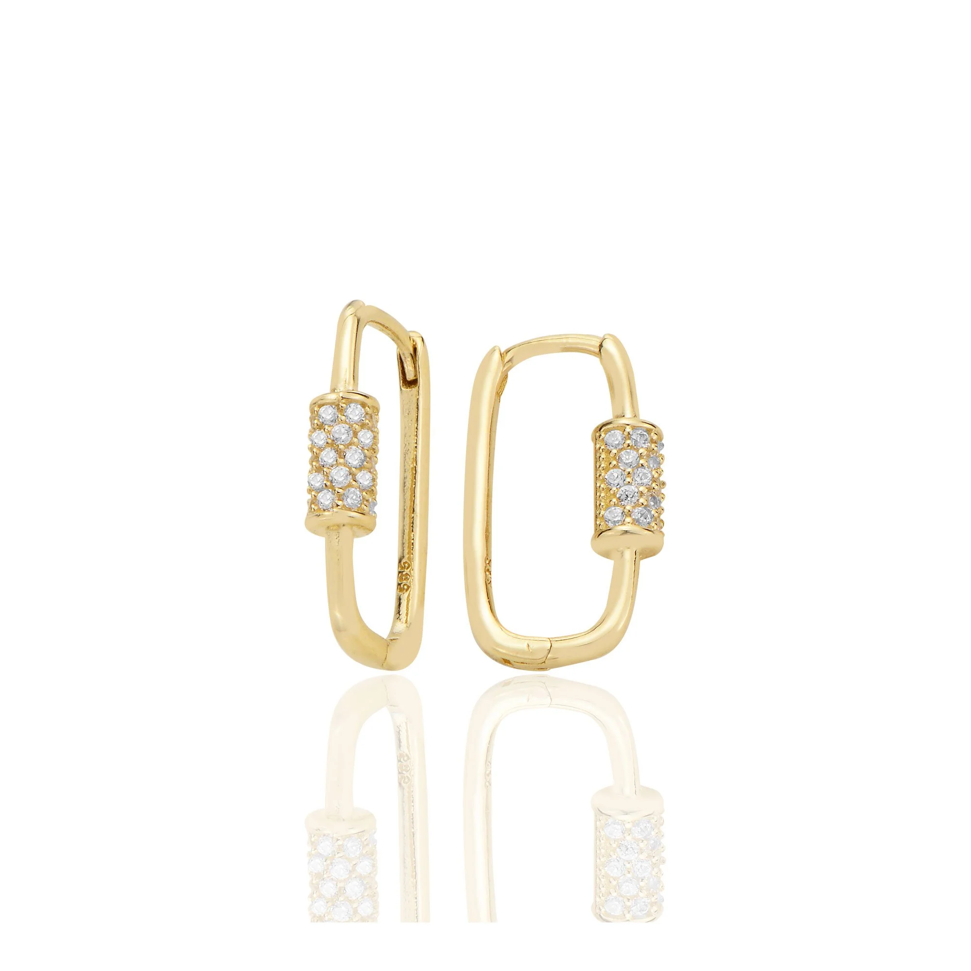 14K Gold Huggie U Shape Modern Minimalist with Stones Earrings