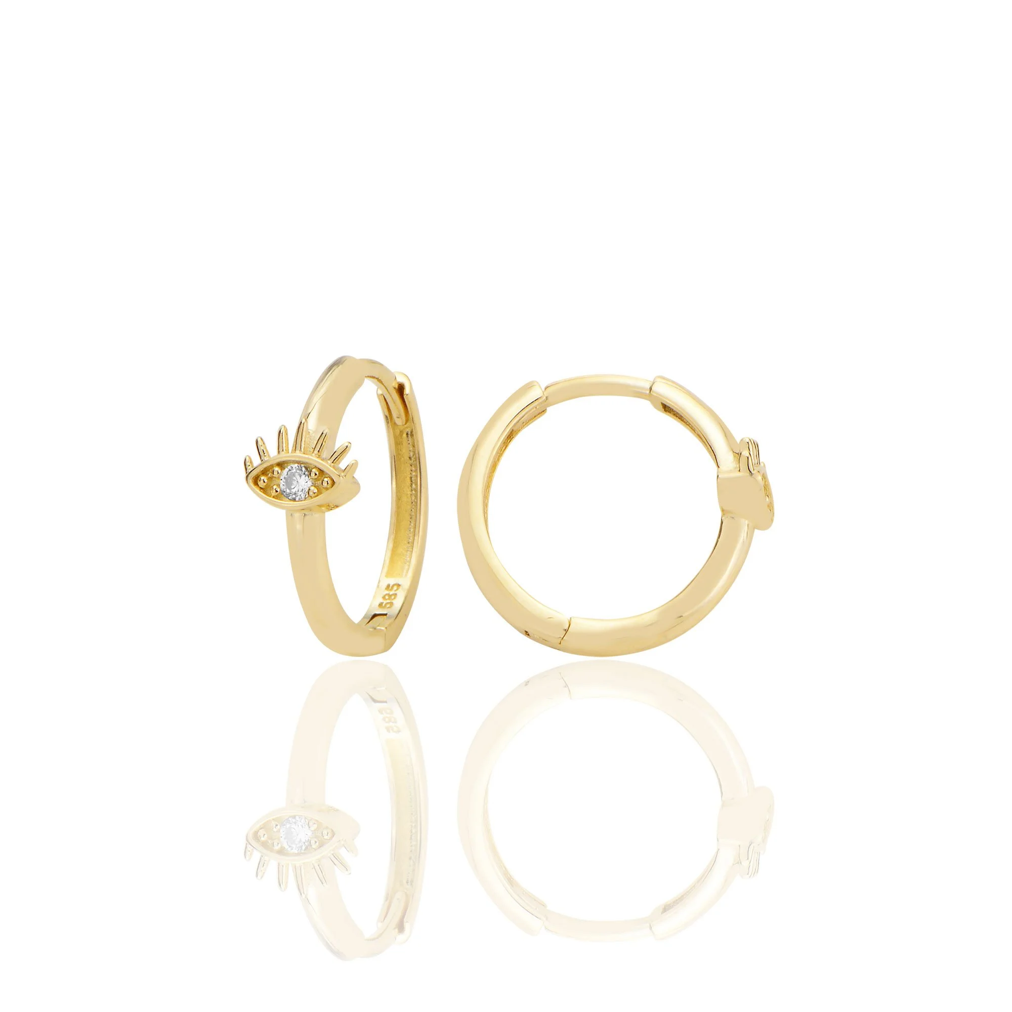 14K Gold Huggie Minimalist Eye Earrings