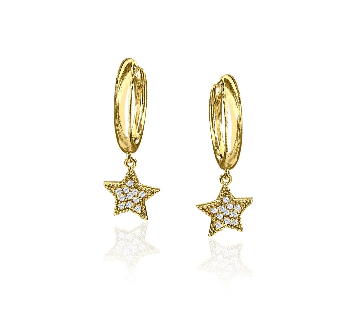 Stainless Steel Huggie Earrings with Gold Finish and Star Charms.jpg