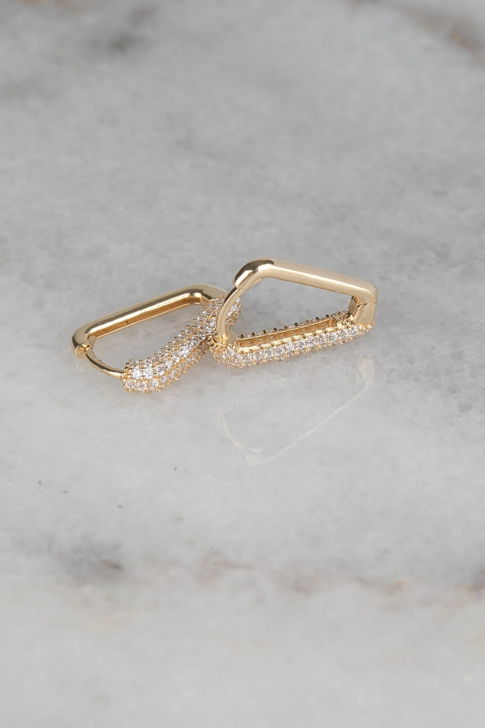 14K Gold V-Channel Set Zircon Huggie Earrings