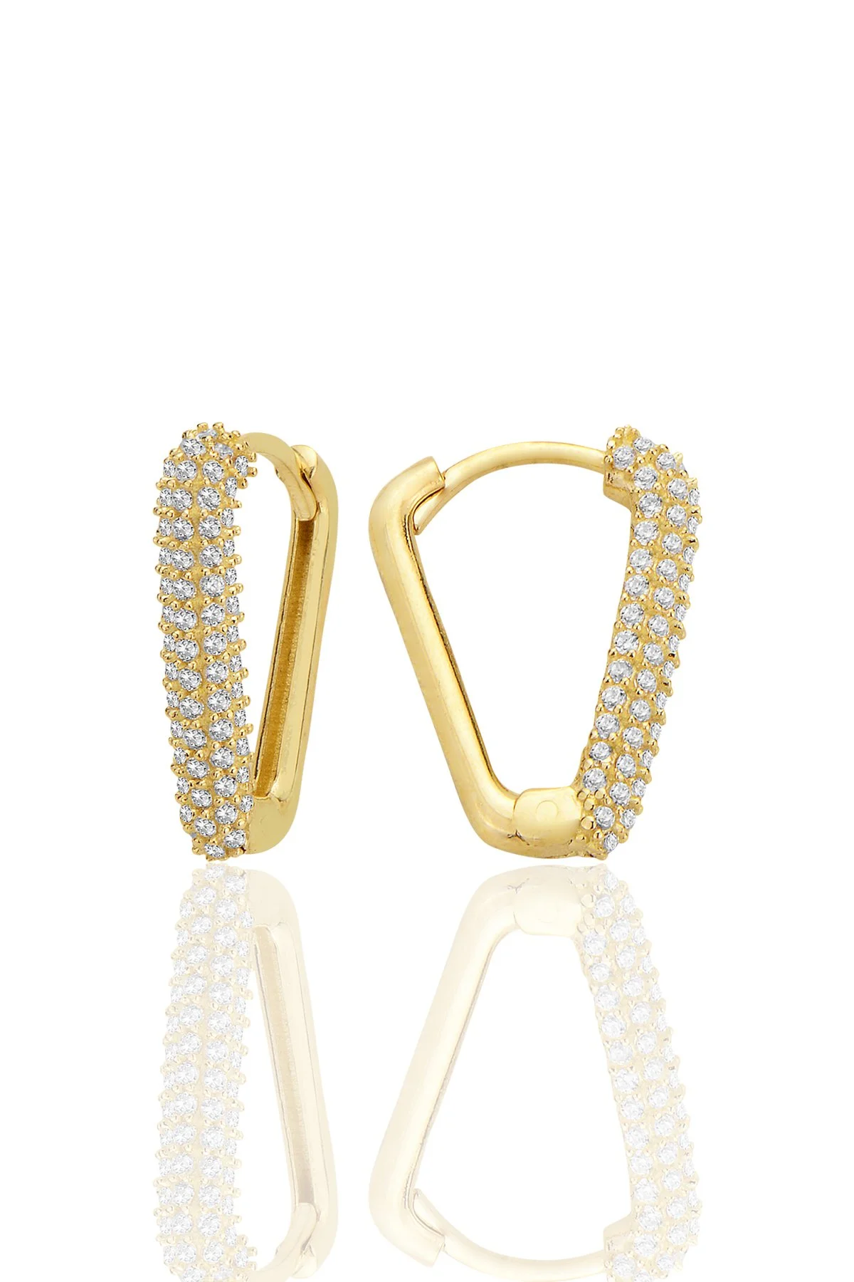 14K Gold V-Channel Set Zircon Huggie Earrings