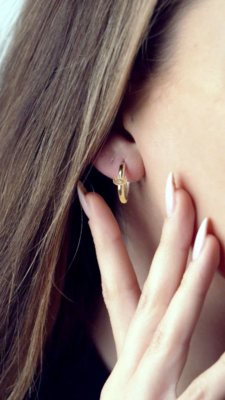 14K Gold Huggie Minimalist Eye Earrings