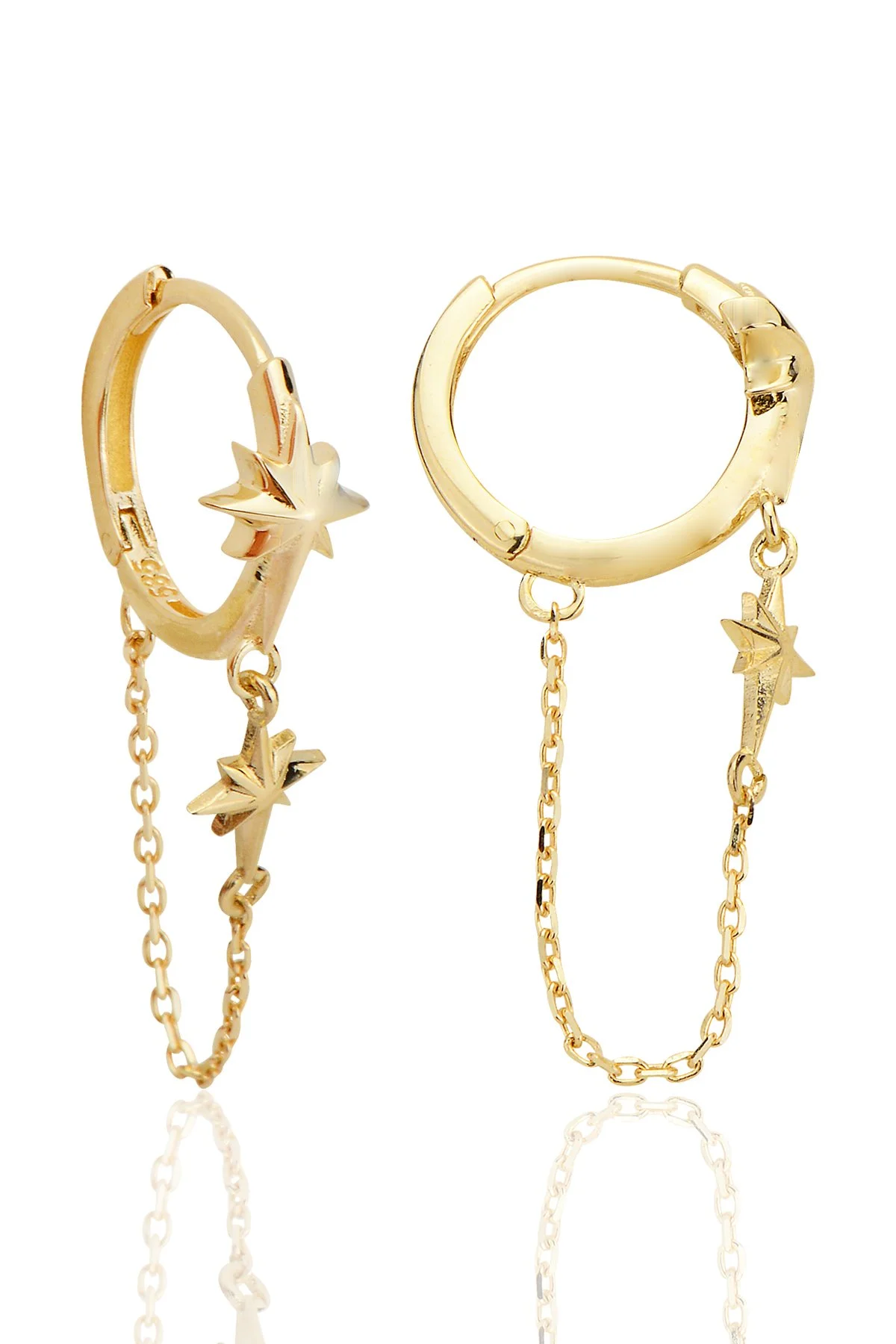 14K Gold North Star Chain Minimalist Earrings