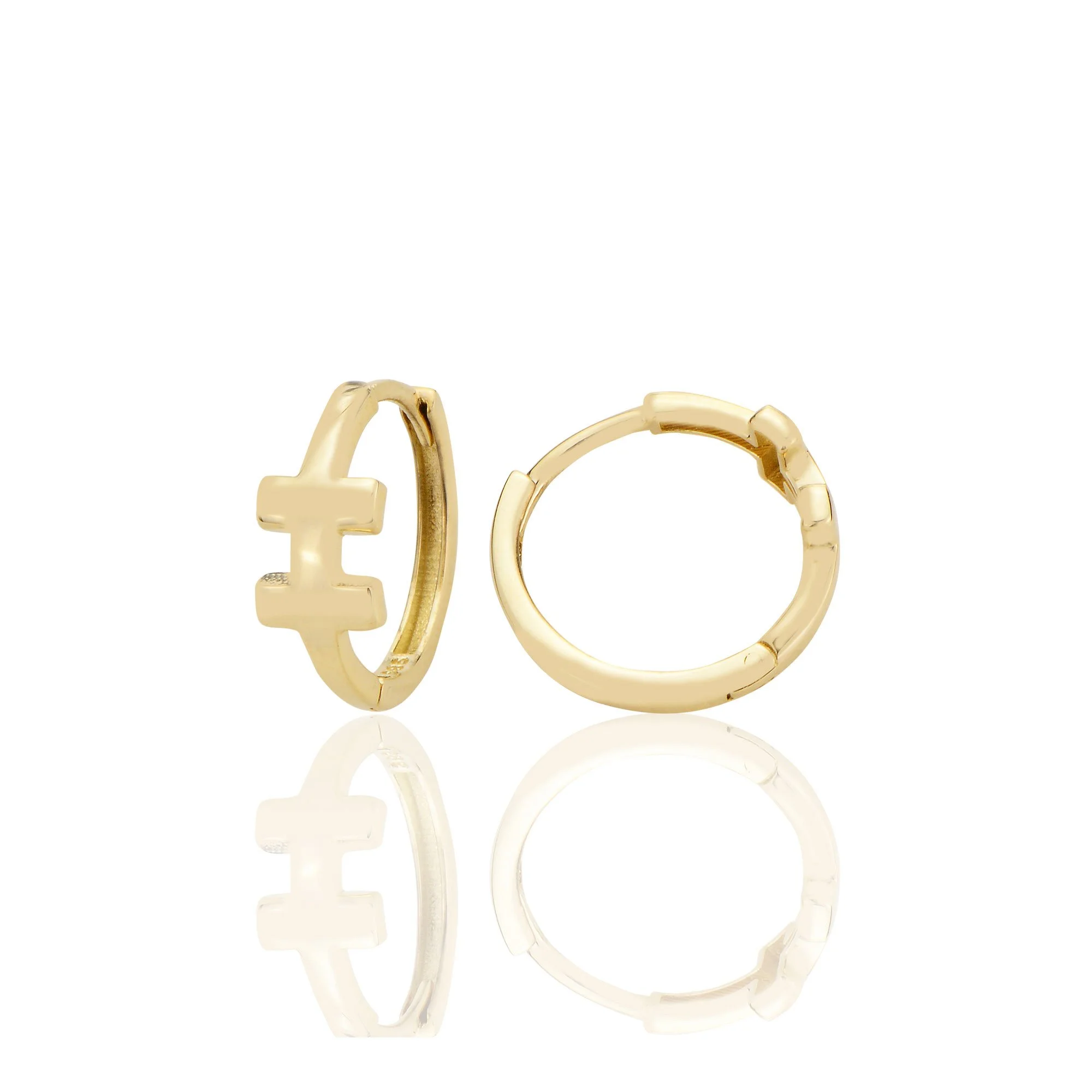 14K Gold Vertical Lines Huggie Delicate Earrings D072