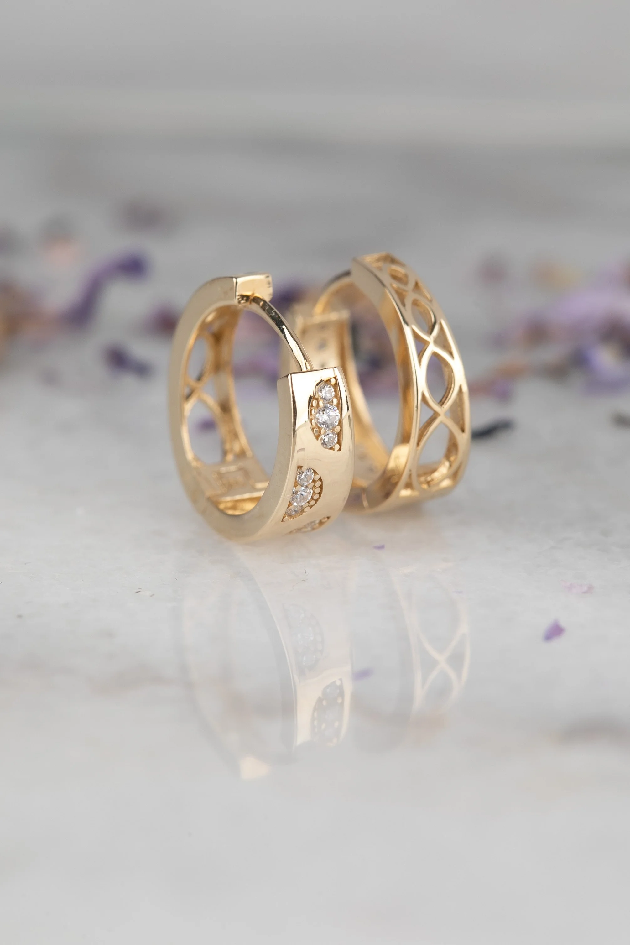 14K Gold Modern Greek Desing Huggie Earrings