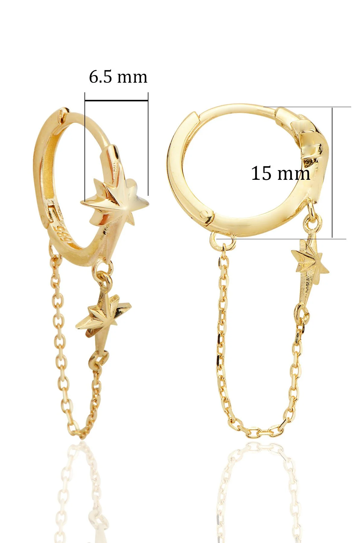 14K Gold North Star Chain Minimalist Earrings