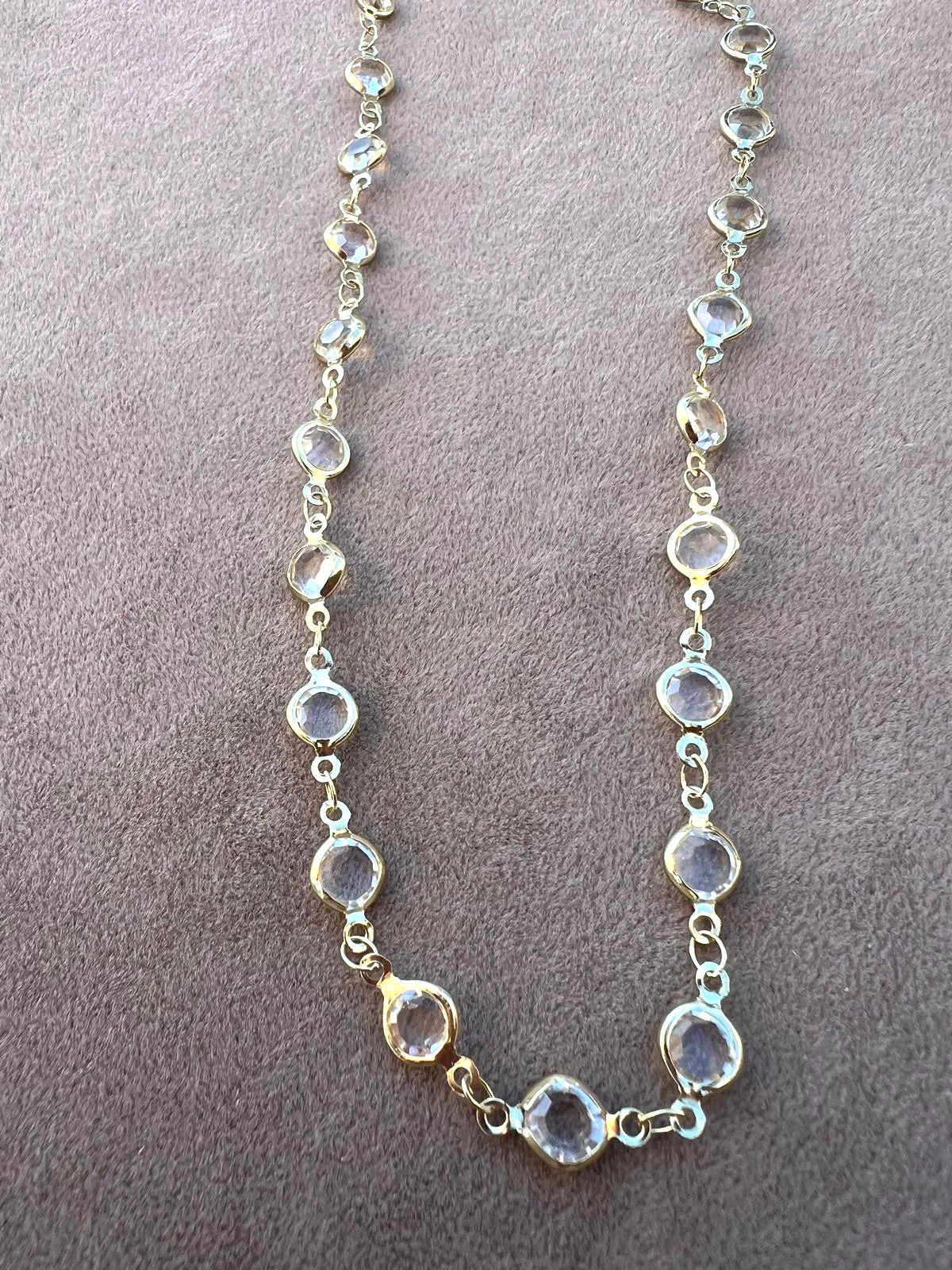 Vintage Gold Tone Bezel Set Faceted Clear Crystal Necklace-2.jpeg