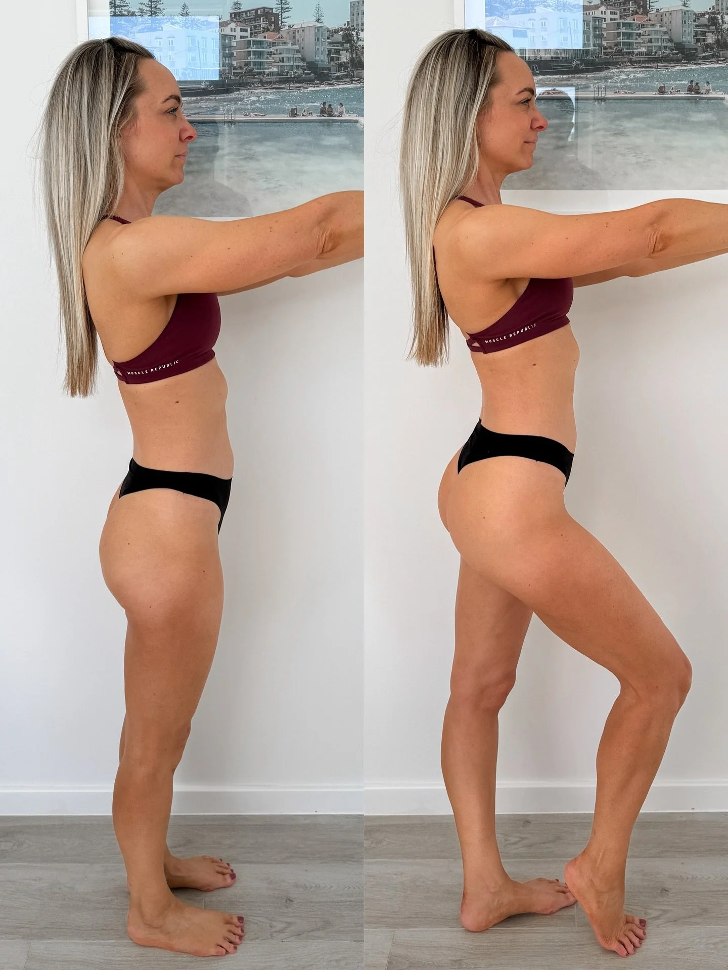 Current Stats: (Left pics unposed vs right pics posed)

​Age: 42
Height:165cm
Weight: 55.5kg

Weight Training Sessions: 4 p/w (2 x Lower, 2 x Upper)
Steps: Averaging 13k p/d
Cals: Averaging 2,000 cals p/d (roughly split&nbsp; P:140 / C:250, F:56)&nbs