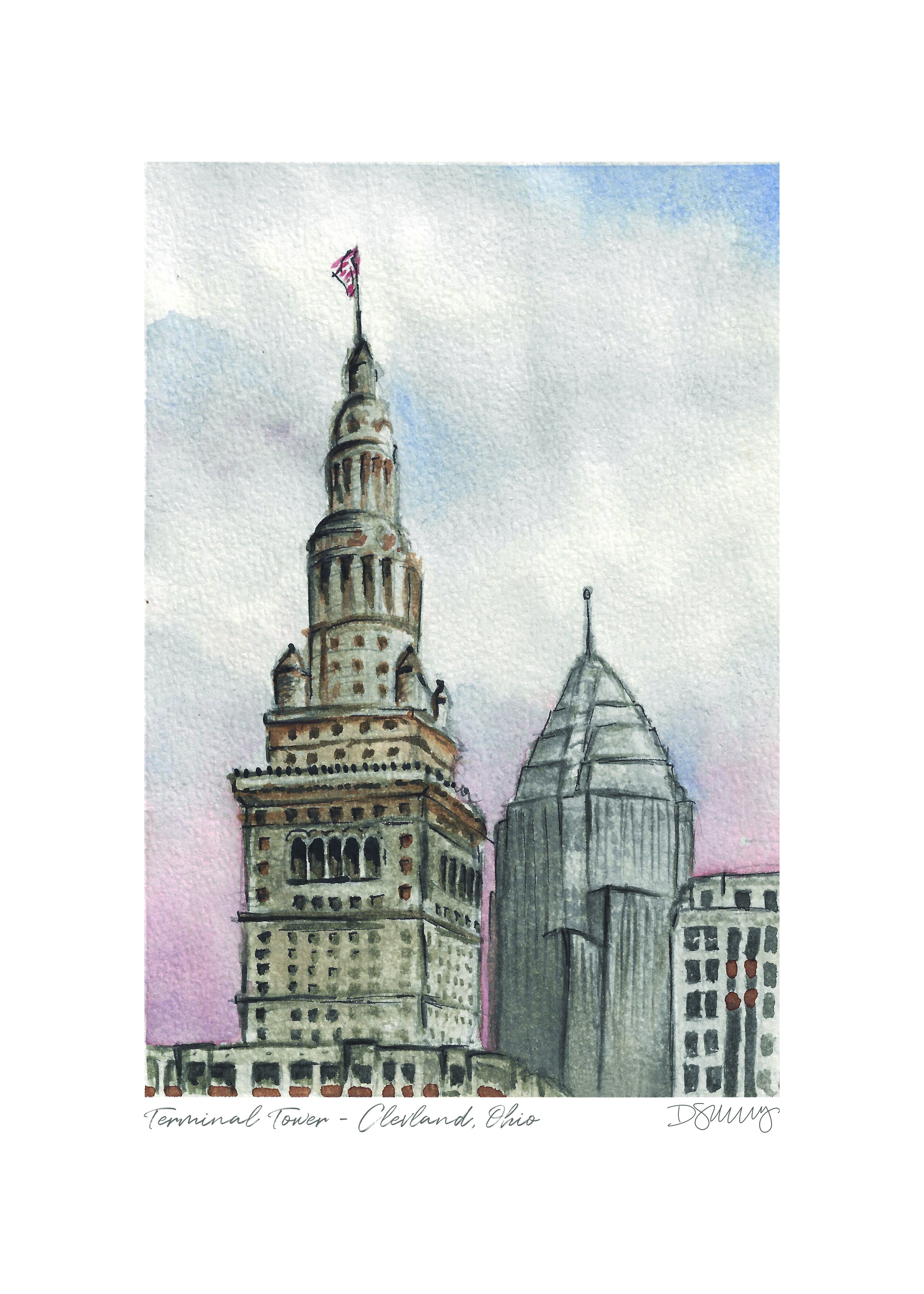 Terminal Tower - Watercolor Print