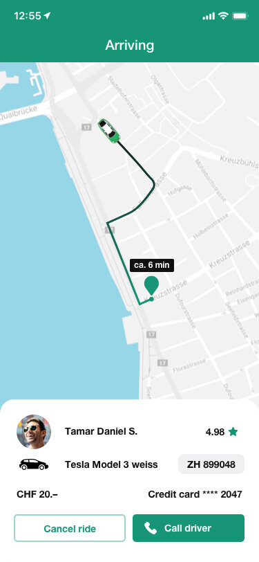 3. vehicle arrives See when your YOURTAXI arrives. You can see your last journeys in your profile.