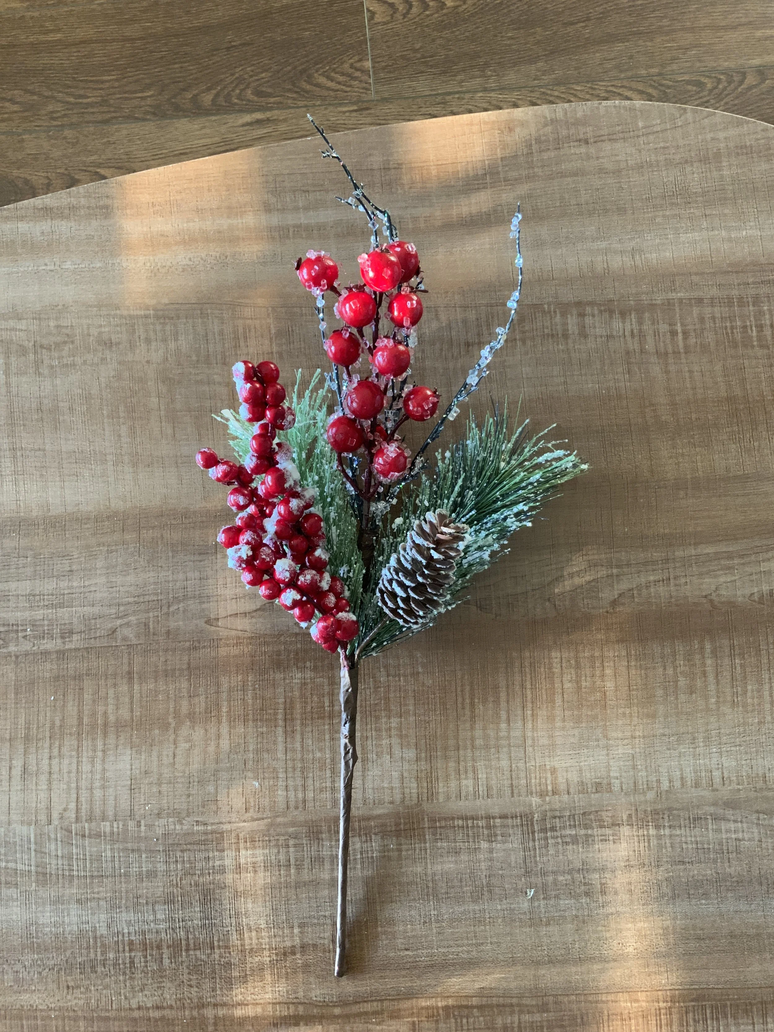 ITEM #CS18205 18” Snow Pine Spray W/ Berries