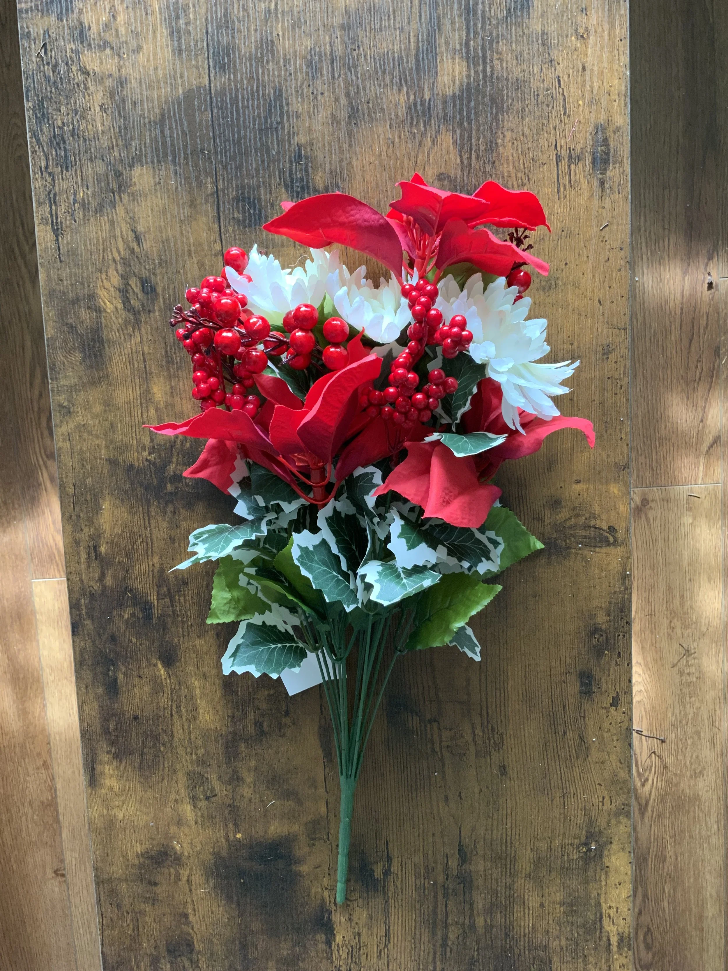 CS12340 VELVET POINSETTIA/MUM/BERRY HOLLY BUSH