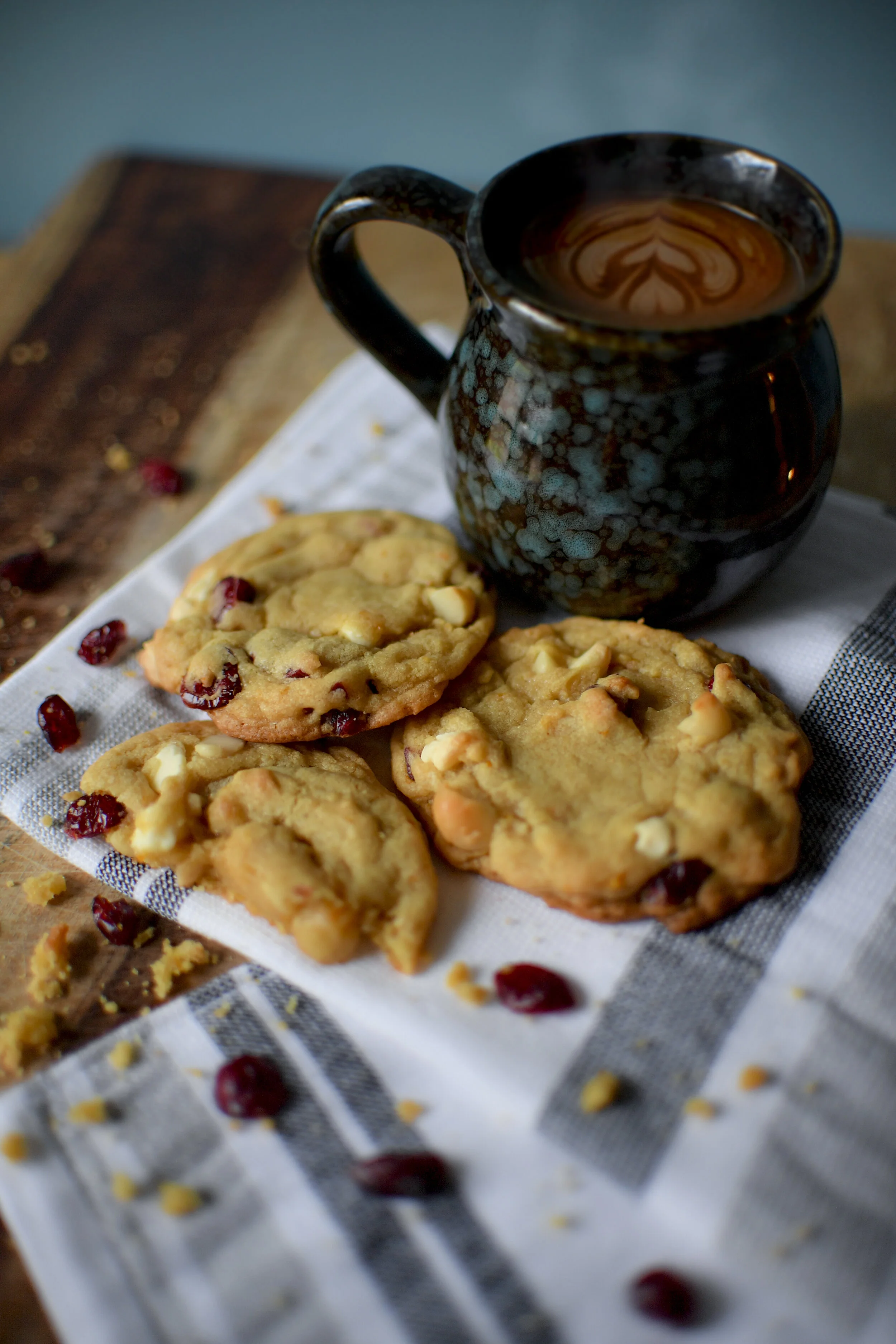 Cranberry White Chocolate Macadamia Cookies with Orange Glaze