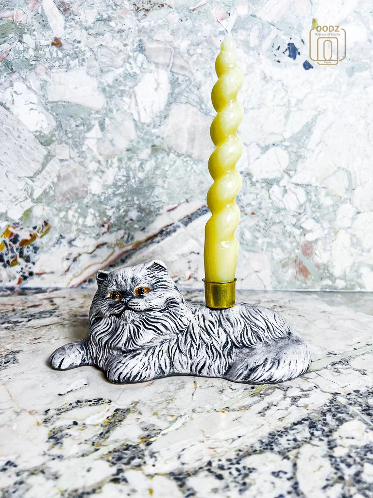 Handgemaakte Keramische Kat Kaarshouder