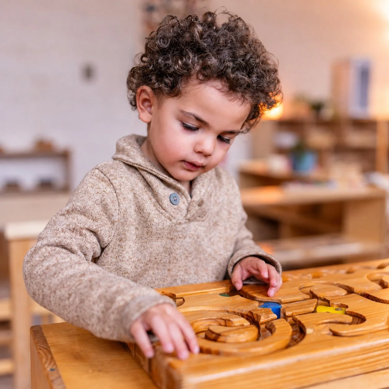 A child playing with a puzzle.