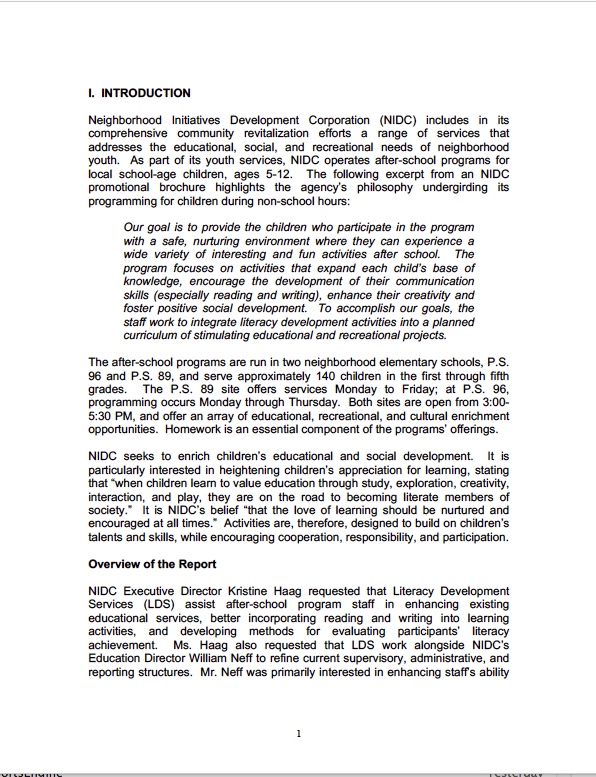 After-School Program Services Technical Assistance Assessment and Recommendations 