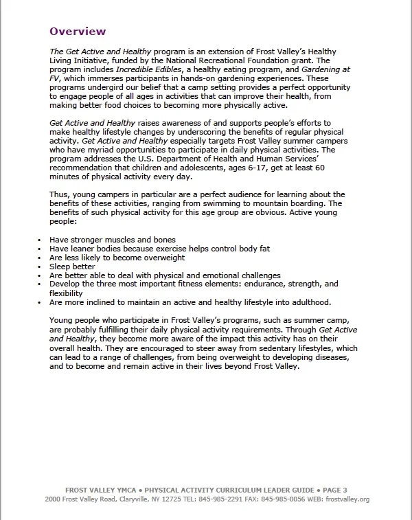 Frost Valley YMCA Healthy Living Initiatives