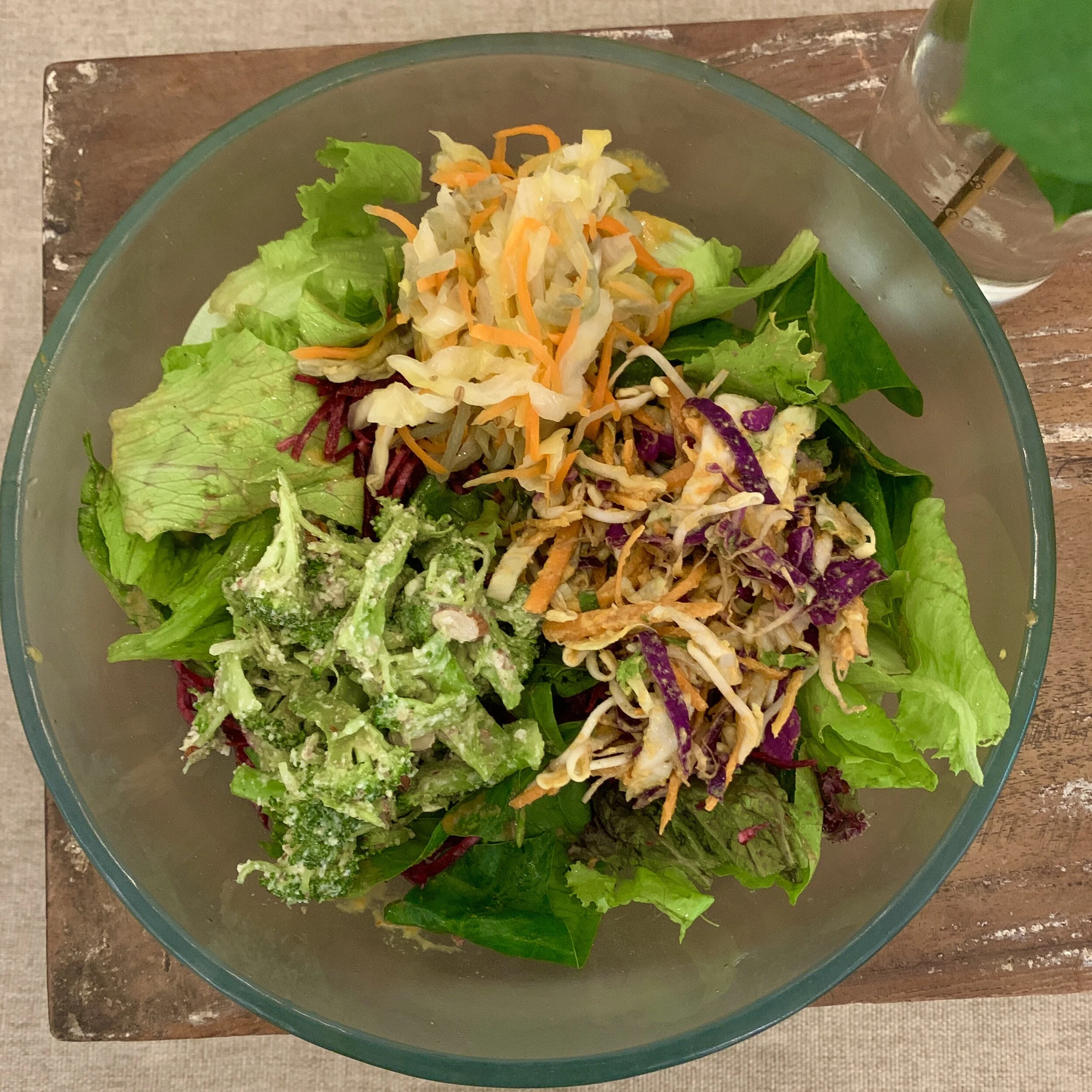 Food porn: A close up of that scrumptious salad from the salad bar at Alchemy. You get 5 toppings but there are over a dozen choices and they all look good!