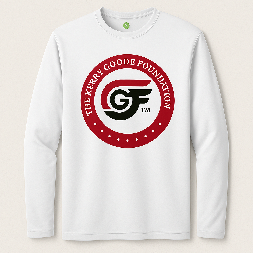 Kerry Goode Foundation Dry-Fit Performance T-Shirts Color: White | Available in Long Sleeve