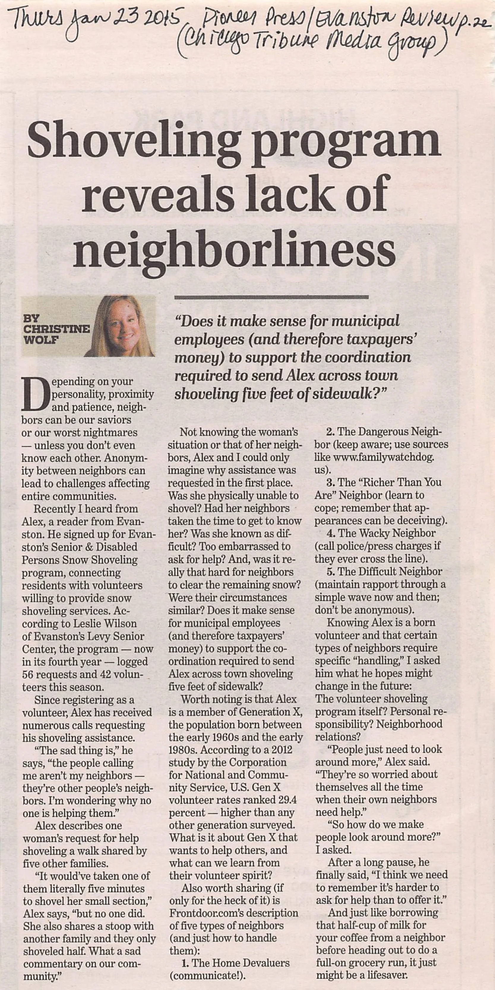 Newspaper column by memoir coach and former columnist Christine Wolf