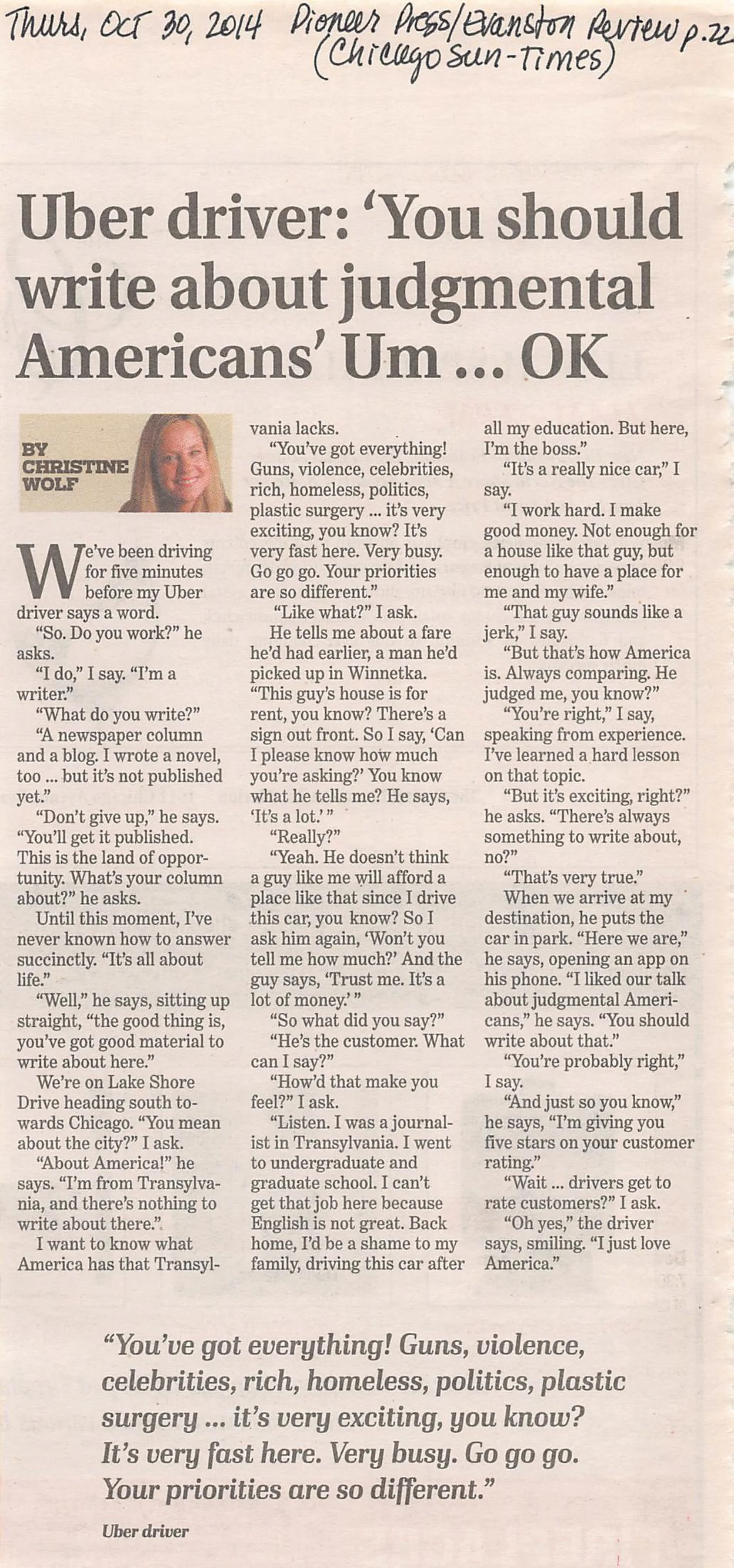 Newspaper column by memoir coach and former columnist Christine Wolf