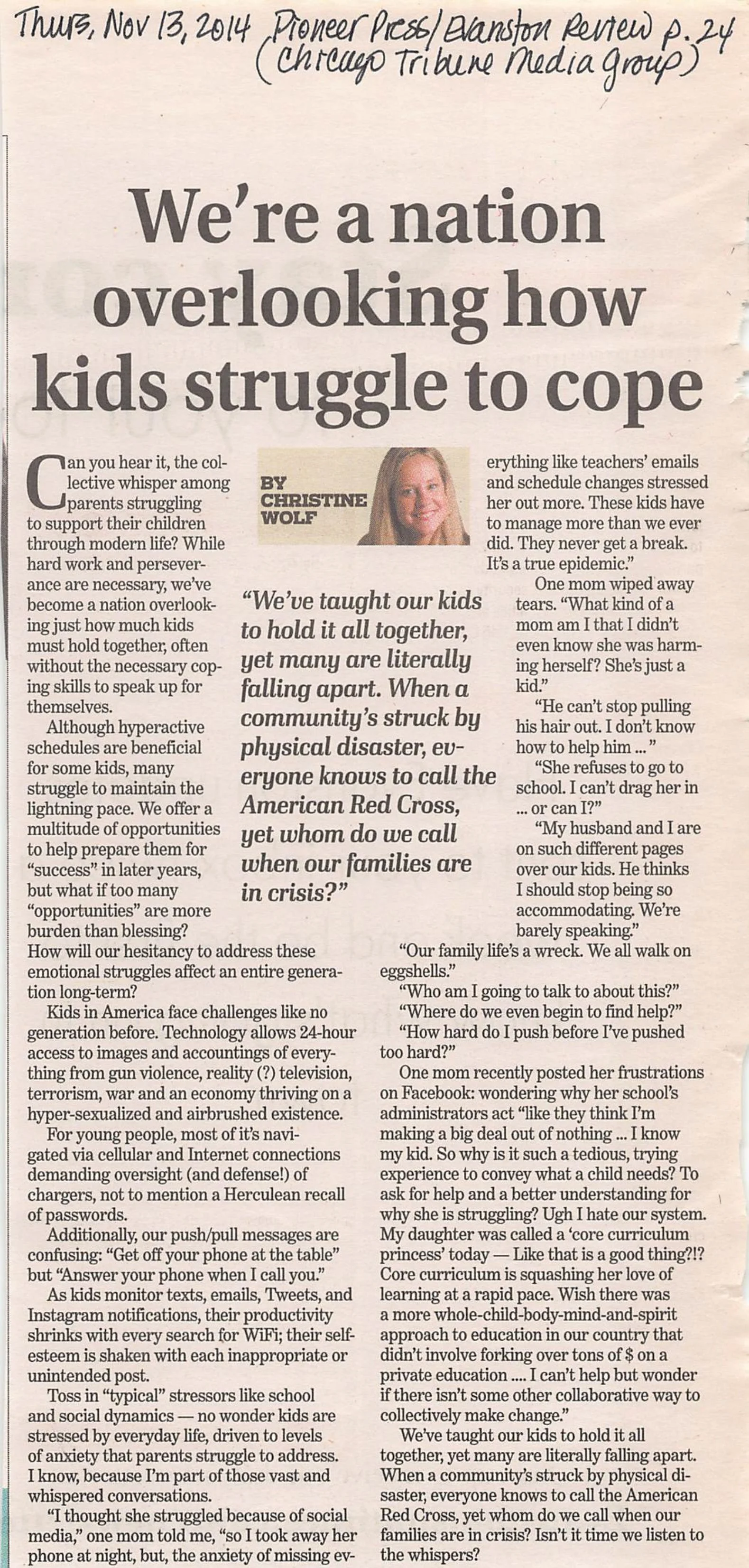 Newspaper column by memoir coach and former columnist Christine Wolf