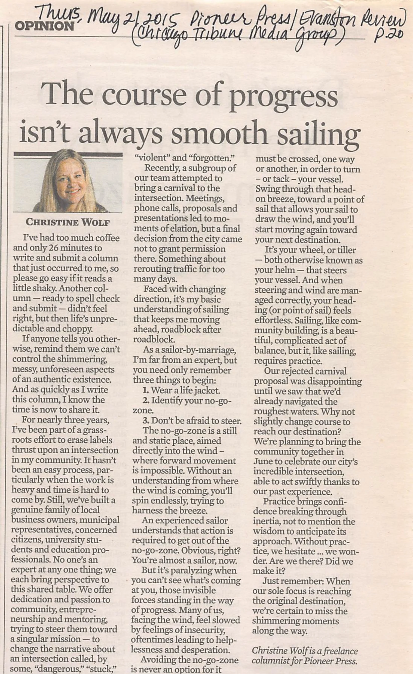 Newspaper column by memoir coach and former columnist Christine Wolf