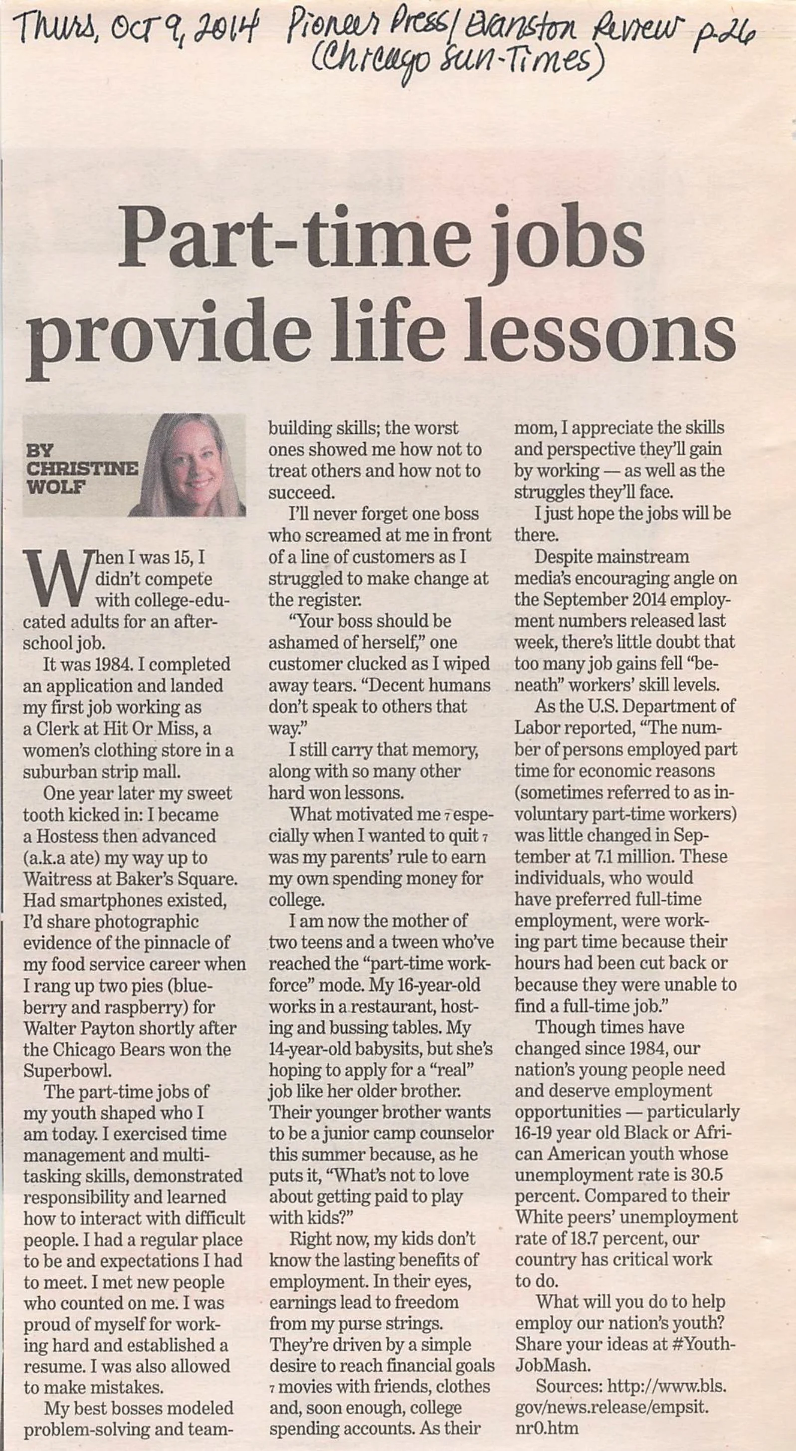 Newspaper column by memoir coach and former columnist Christine Wolf