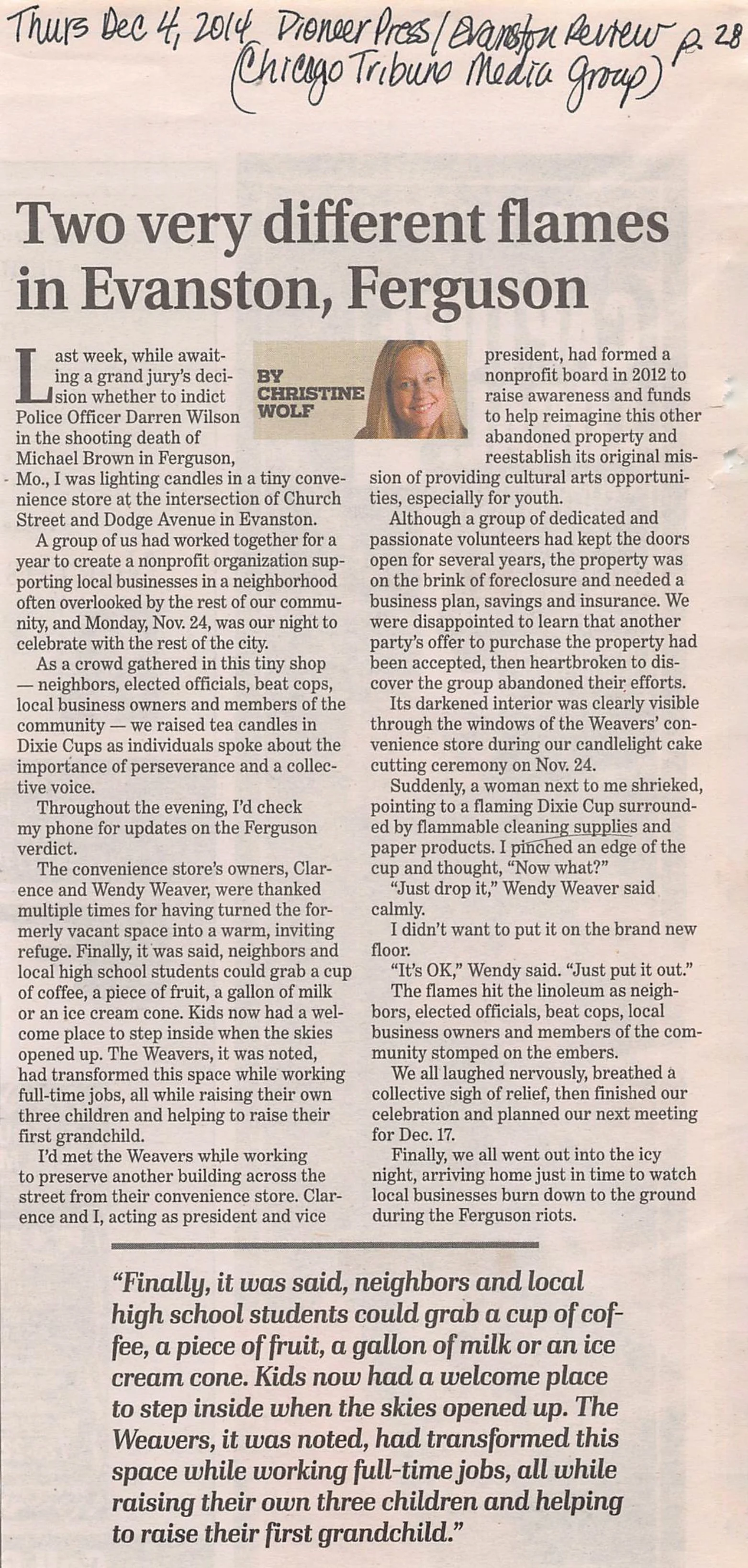 Newspaper column by memoir coach and former columnist Christine Wolf