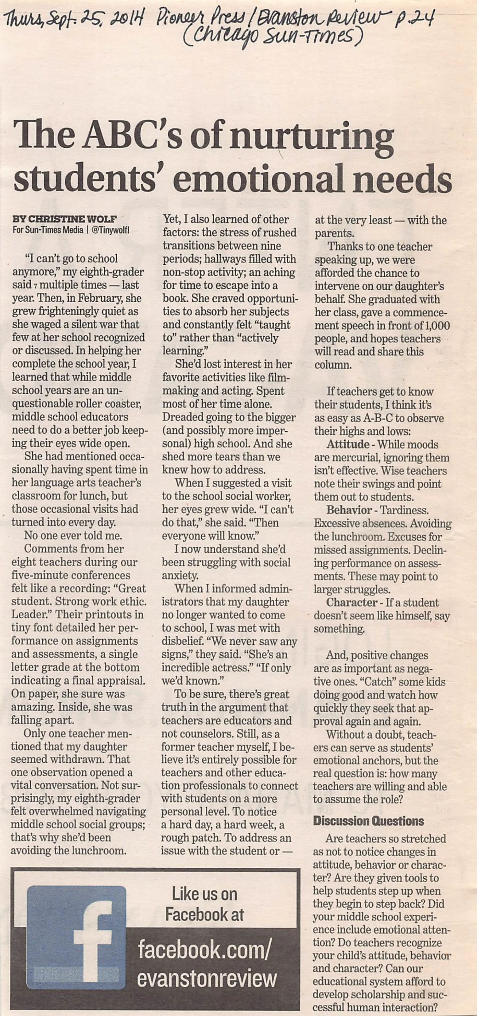 Newspaper column by memoir coach and former columnist Christine Wolf