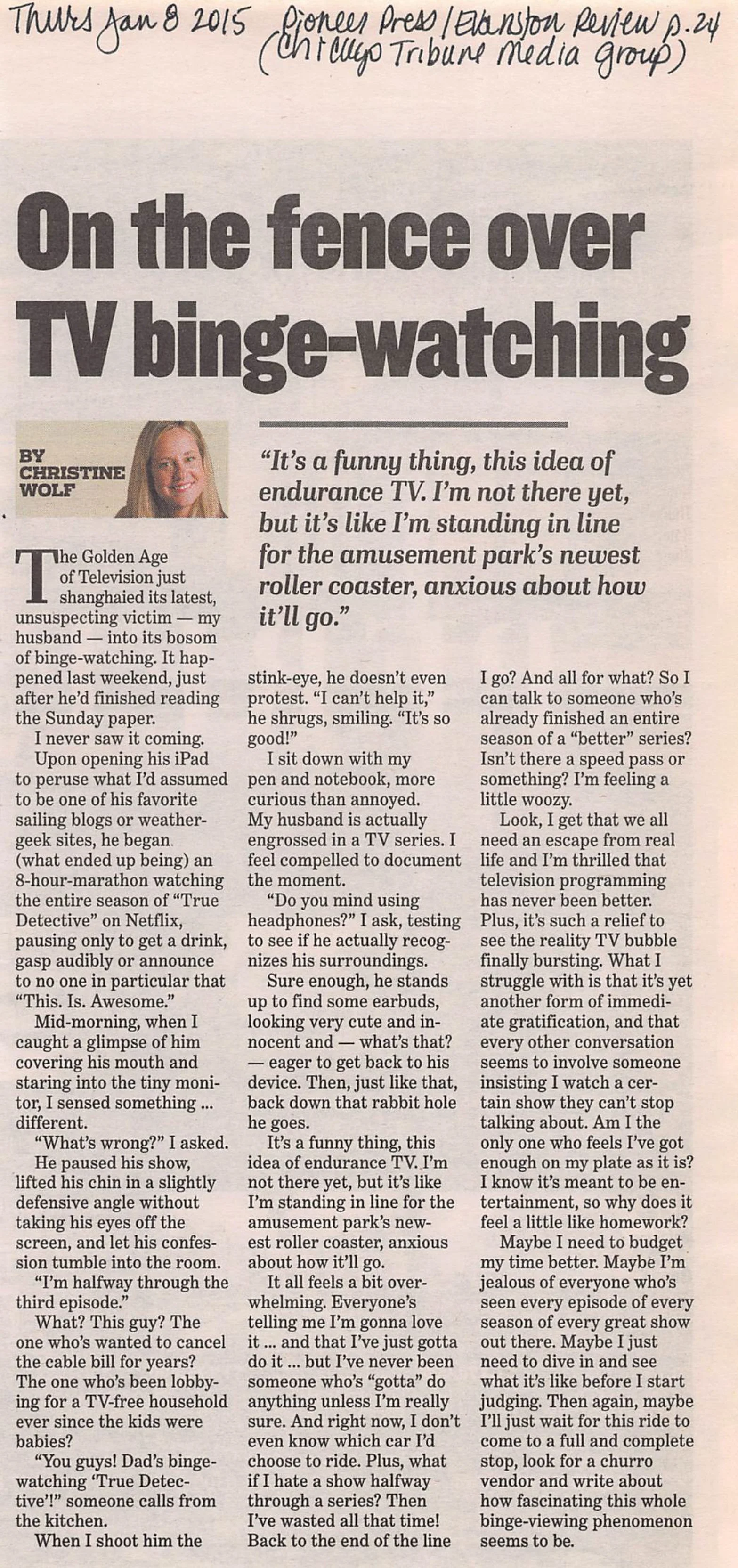 Newspaper column by memoir coach and former columnist Christine Wolf
