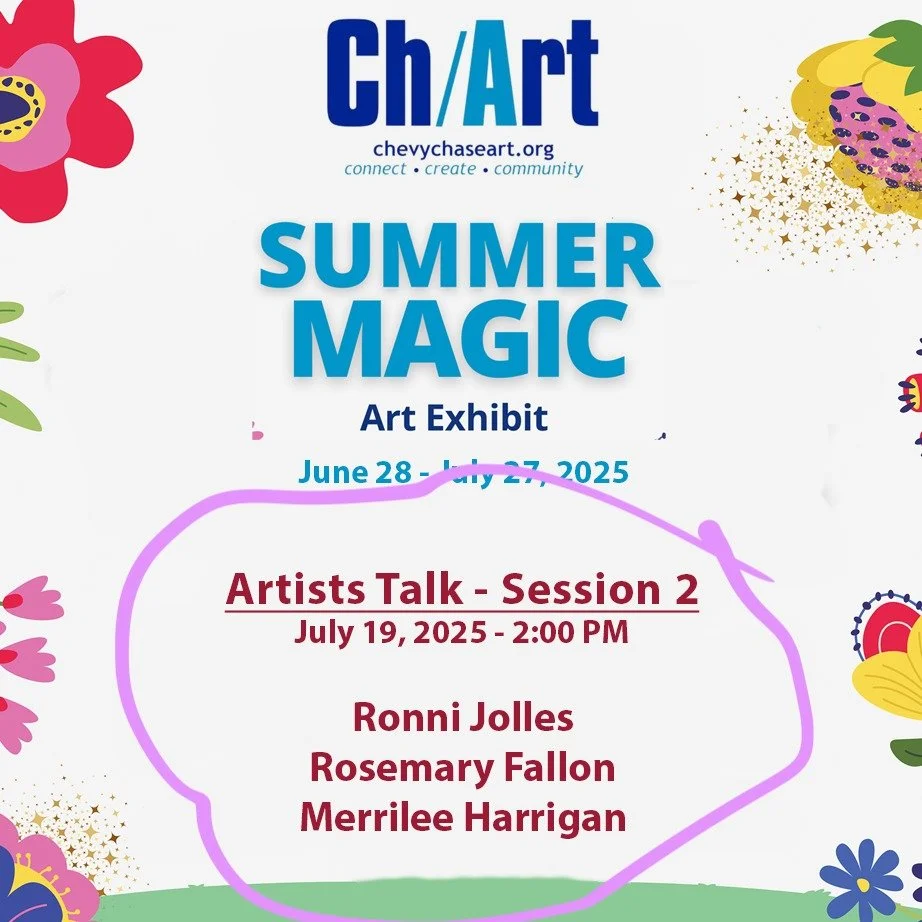 SATURDAY, July 19, 2pm - Local Artists' Gallery Talks at Chevy Chase Village Hall
👉 Tomorrow! Come enjoy three inspiring gallery talks at the Chevy Chase Village Hall in conjunction with the Ch/Art Summer Magic exhibition
🌟💚🌟We'll hear directly