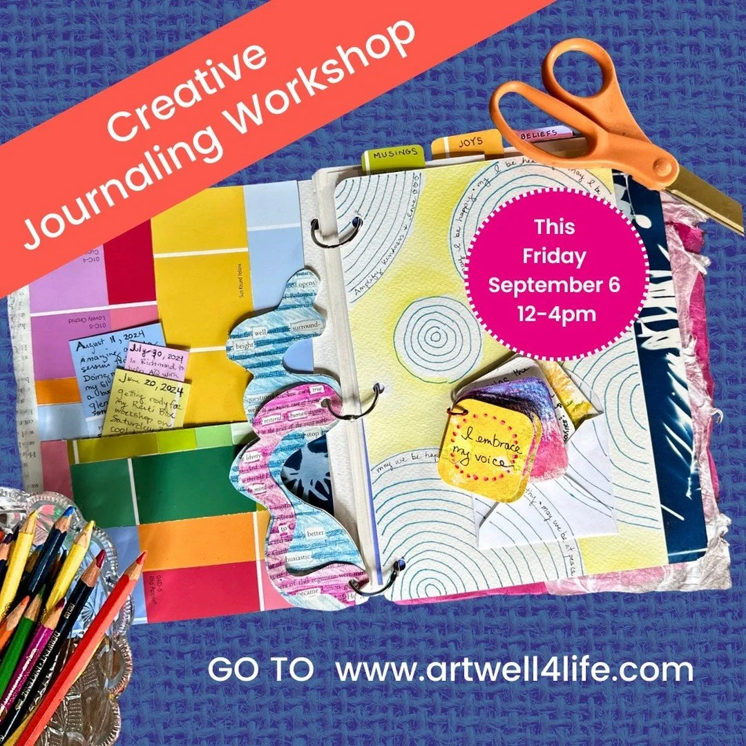 🌈 Join me for a joyful afternoon of creative journaling.
🌀 Experiment with a variety of low-stress creative journaling techniques and materials that spark creative expression, tune into intuition, and perhaps evoke glimmers of insight.
☀️ This Fr