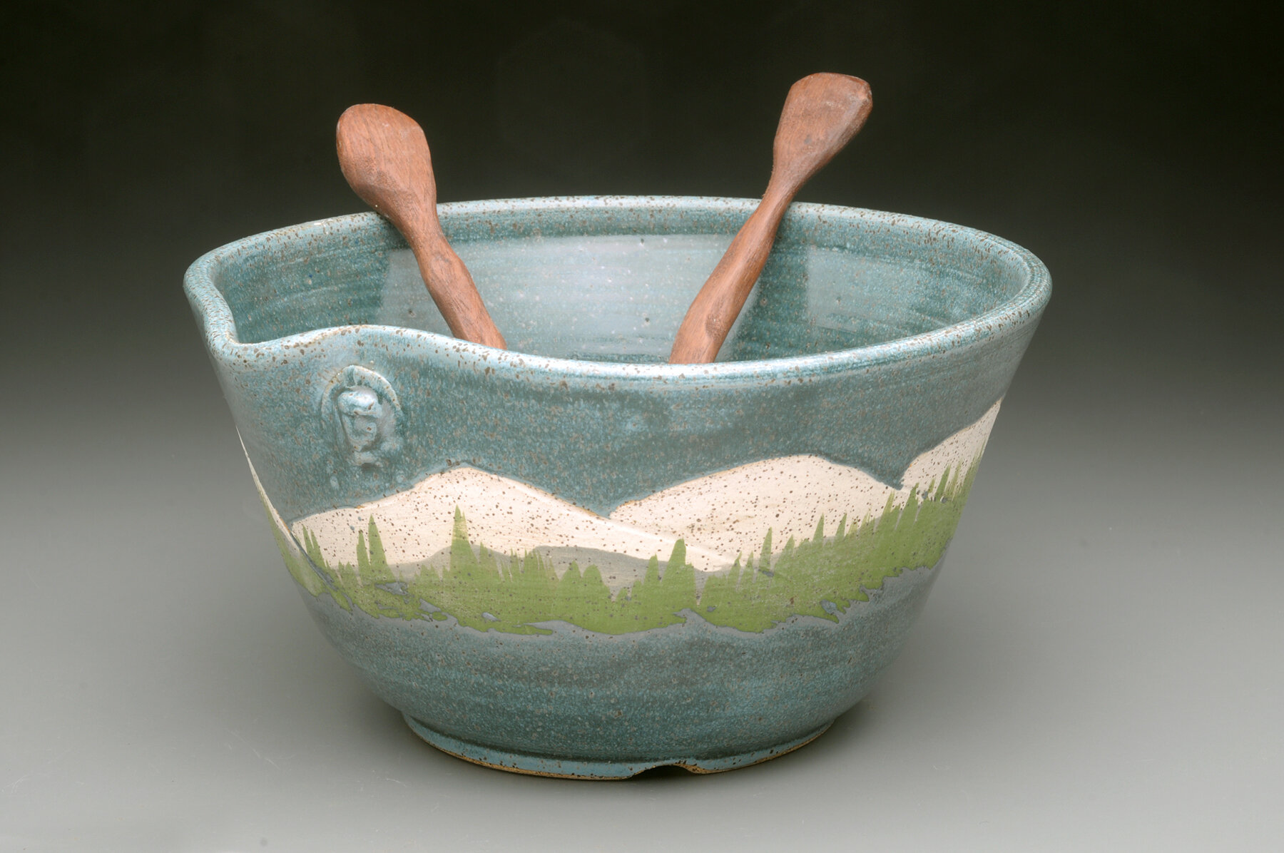 Mountain Pattern Salad Bowl handcrafted by Michael Gibbons of Nutfield Pottery, Derry, NH, USA