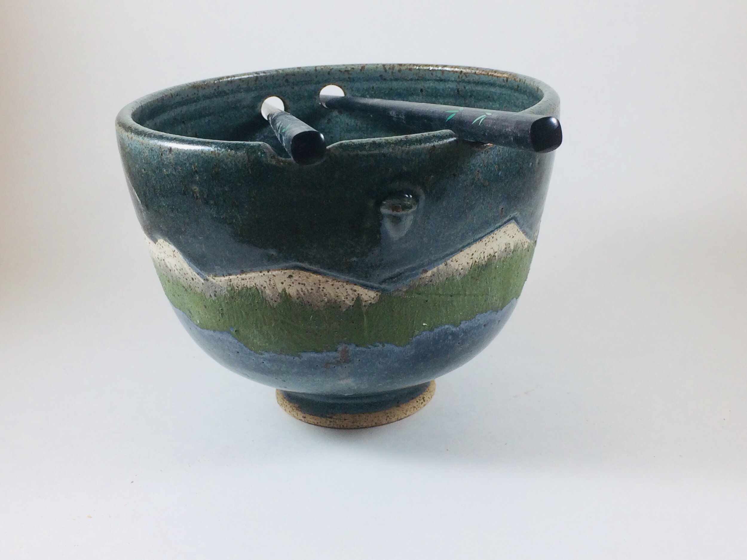 Mountain Pattern chopstick bowl handcrafted by Michael Gibbons of Nutfield Pottery, Derry, NH, USA