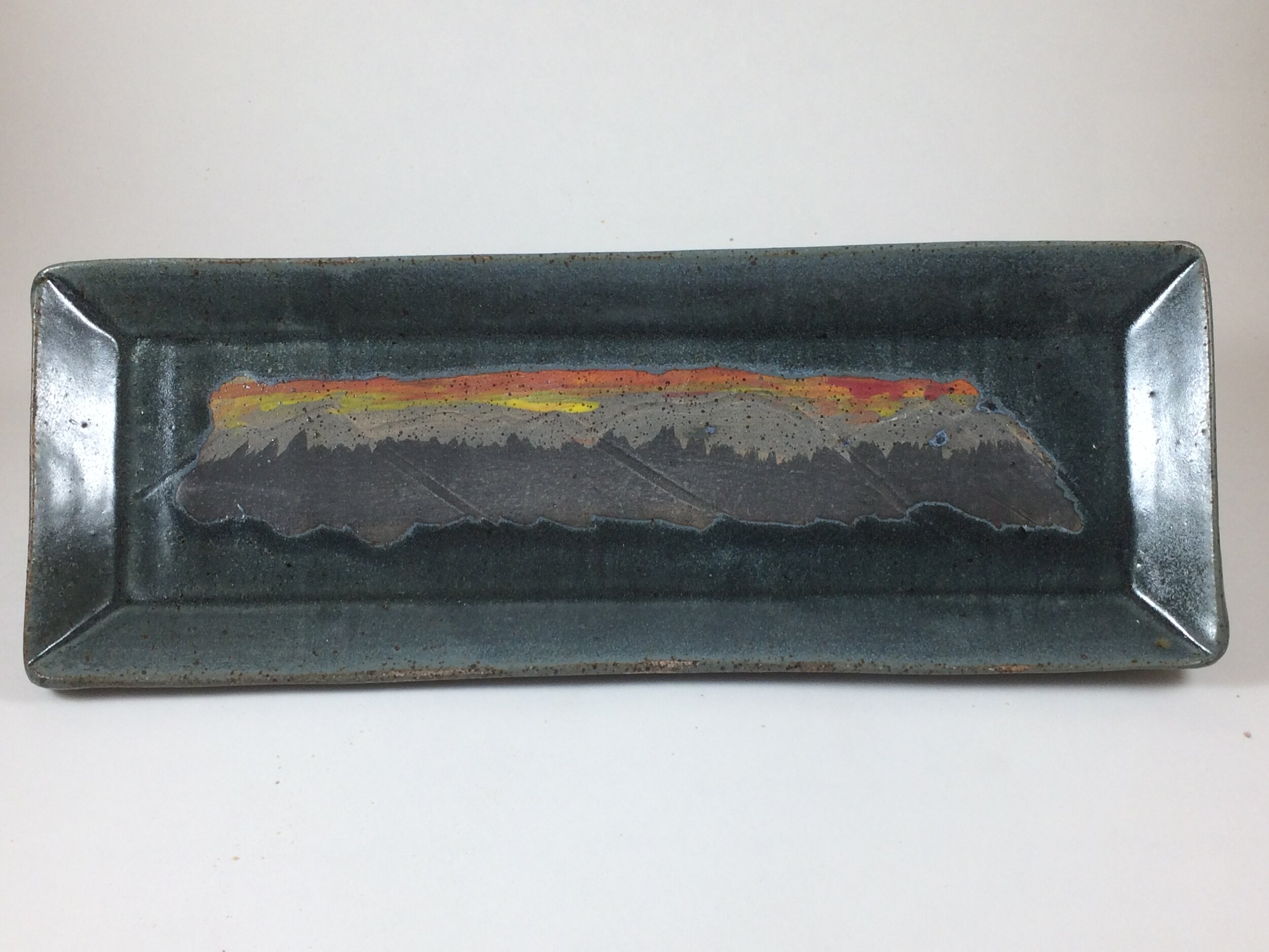 Mountain Pattern rectangular plate handcrafted by Michael Gibbons of Nutfield Pottery, Derry, NH, USA