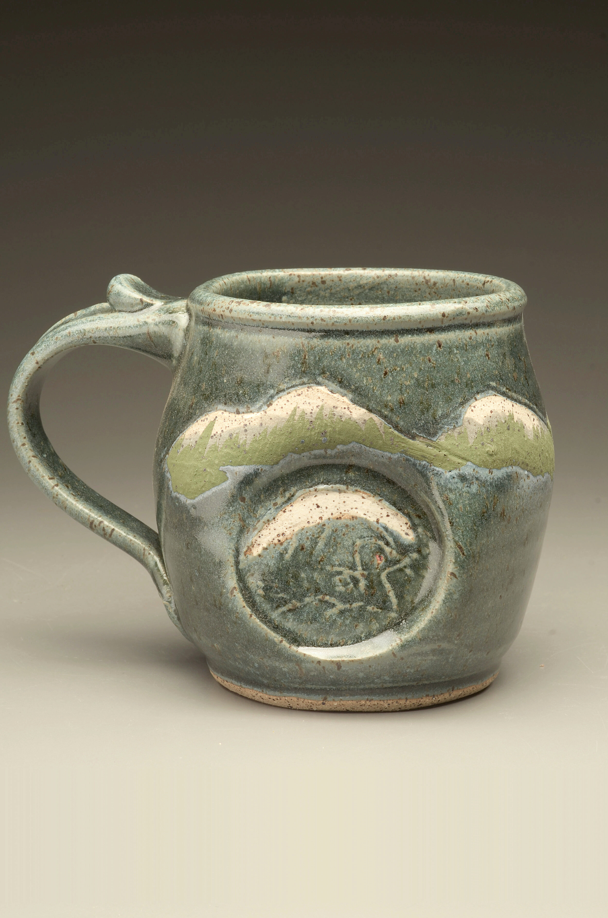 Mountain Pattern mug bowl handcrafted by Michael Gibbons of Nutfield Pottery, Derry, NH, USA