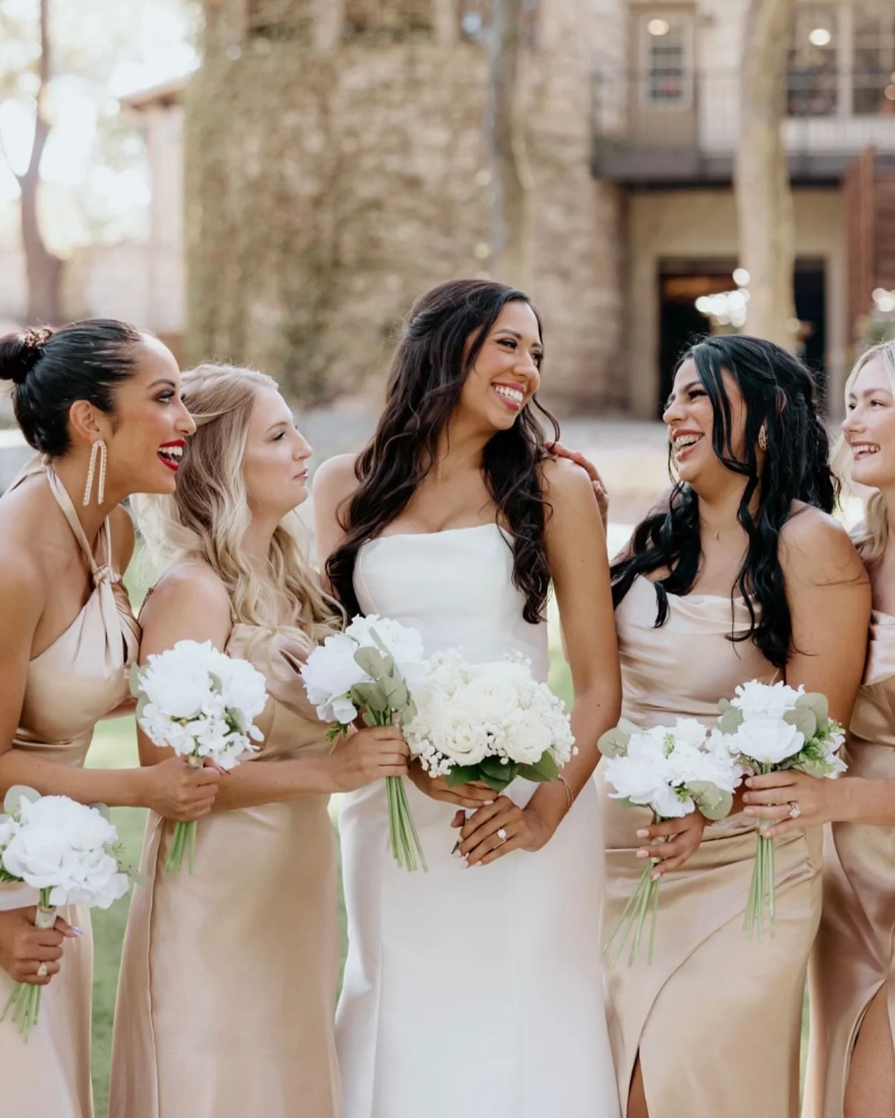 When your entire bridal party is stunning! The gold satin is stunning and our bride Rachel is an actual model 😍

PC📸: @h_nphotos 
Hair &amp; makeup: @prettyonpremises 
Venue: @thegolfclubfossilcreek_events 
Florals: @andysfloralevents 
&bull;
#brid