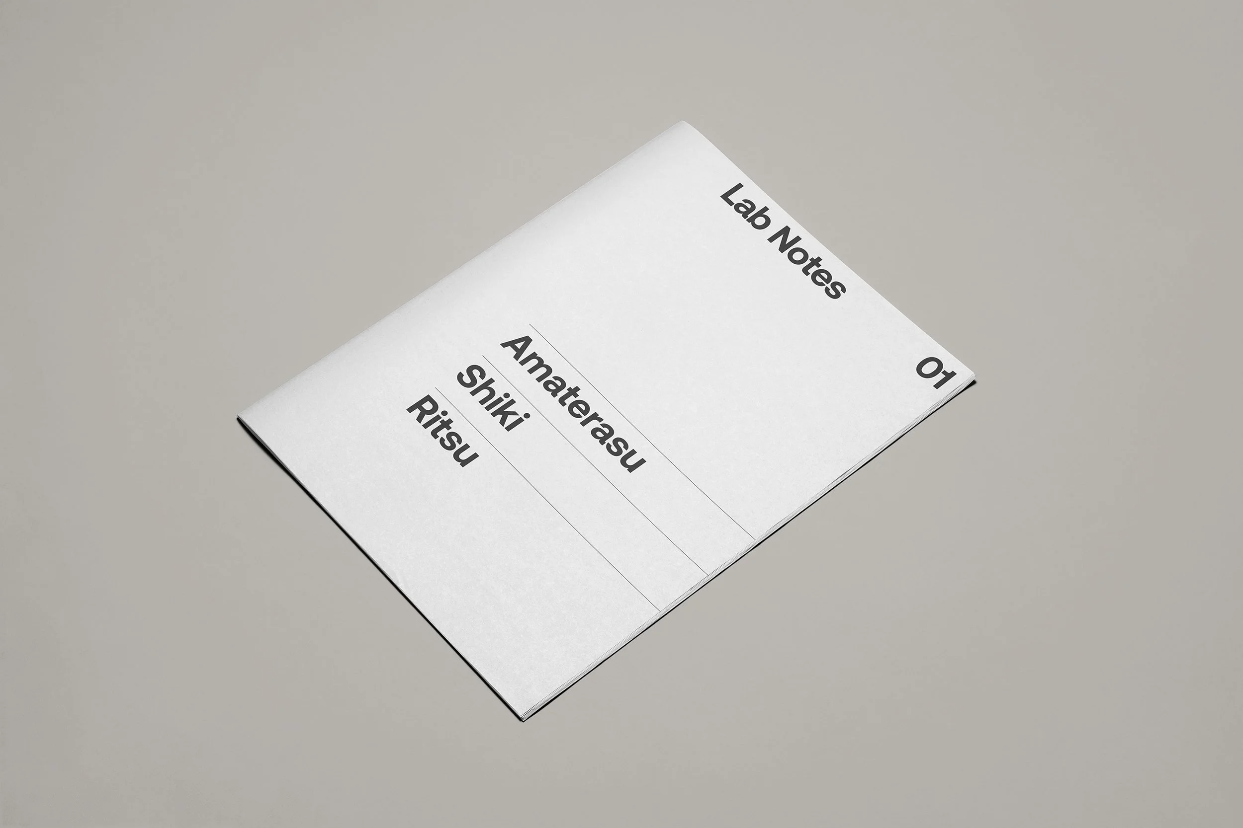 Lab Notes Vol. 01 cover by eisuke.design — a compressed guide introducing Amaterasu, Shiki, and Ritsu for creative practice.