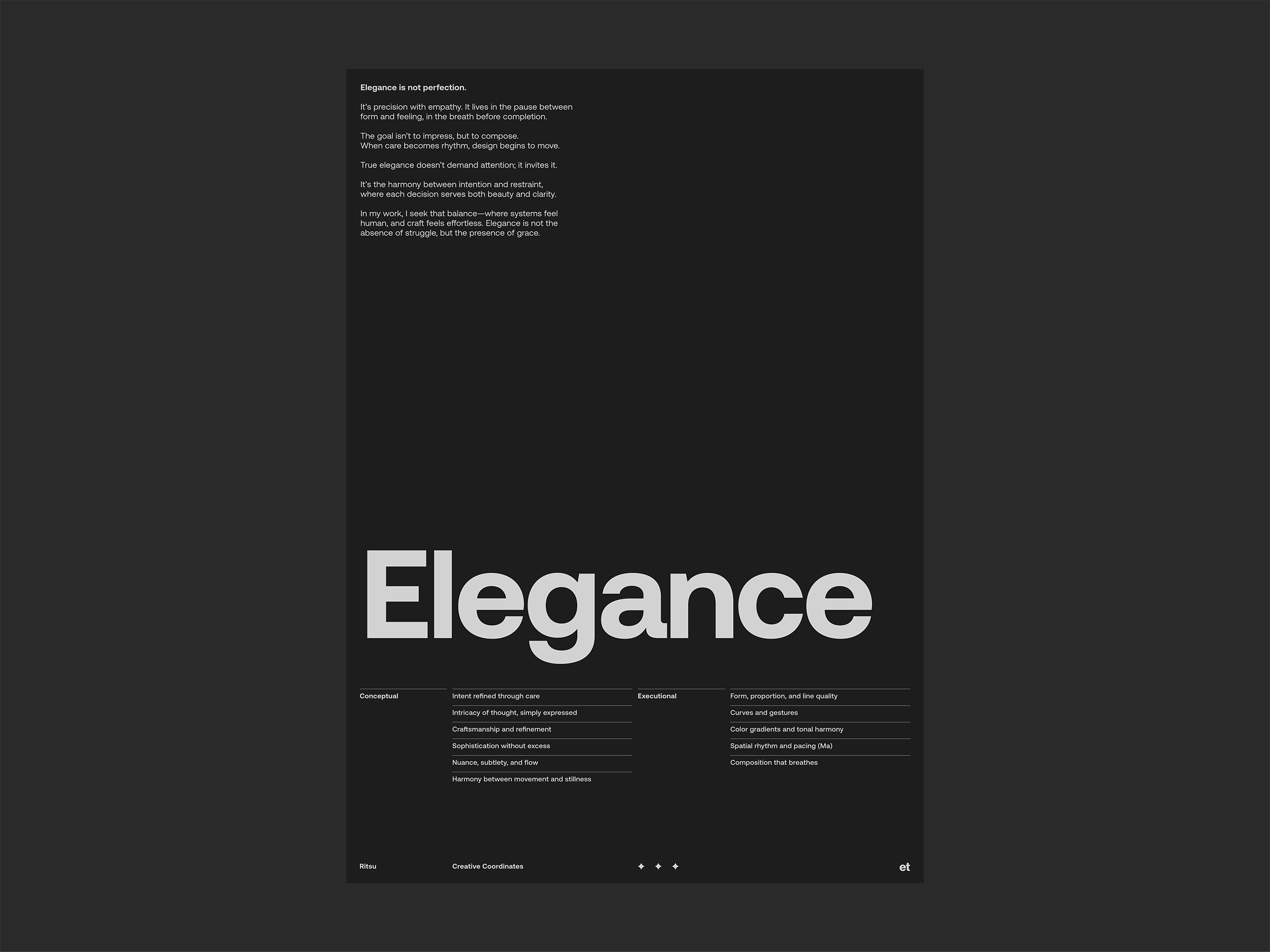 Ritsu Elegance poster by eisuke.design — the second coordinate: precision with empathy, inviting attention rather than demanding it.