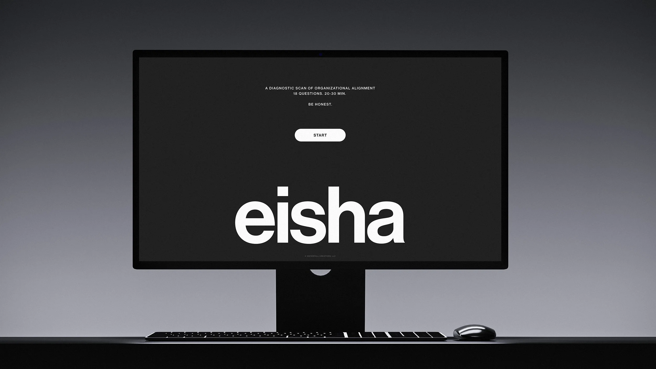 Eisha diagnostic start screen by eisuke.design — entry point for assessing alignment between leadership intent and operational reality.