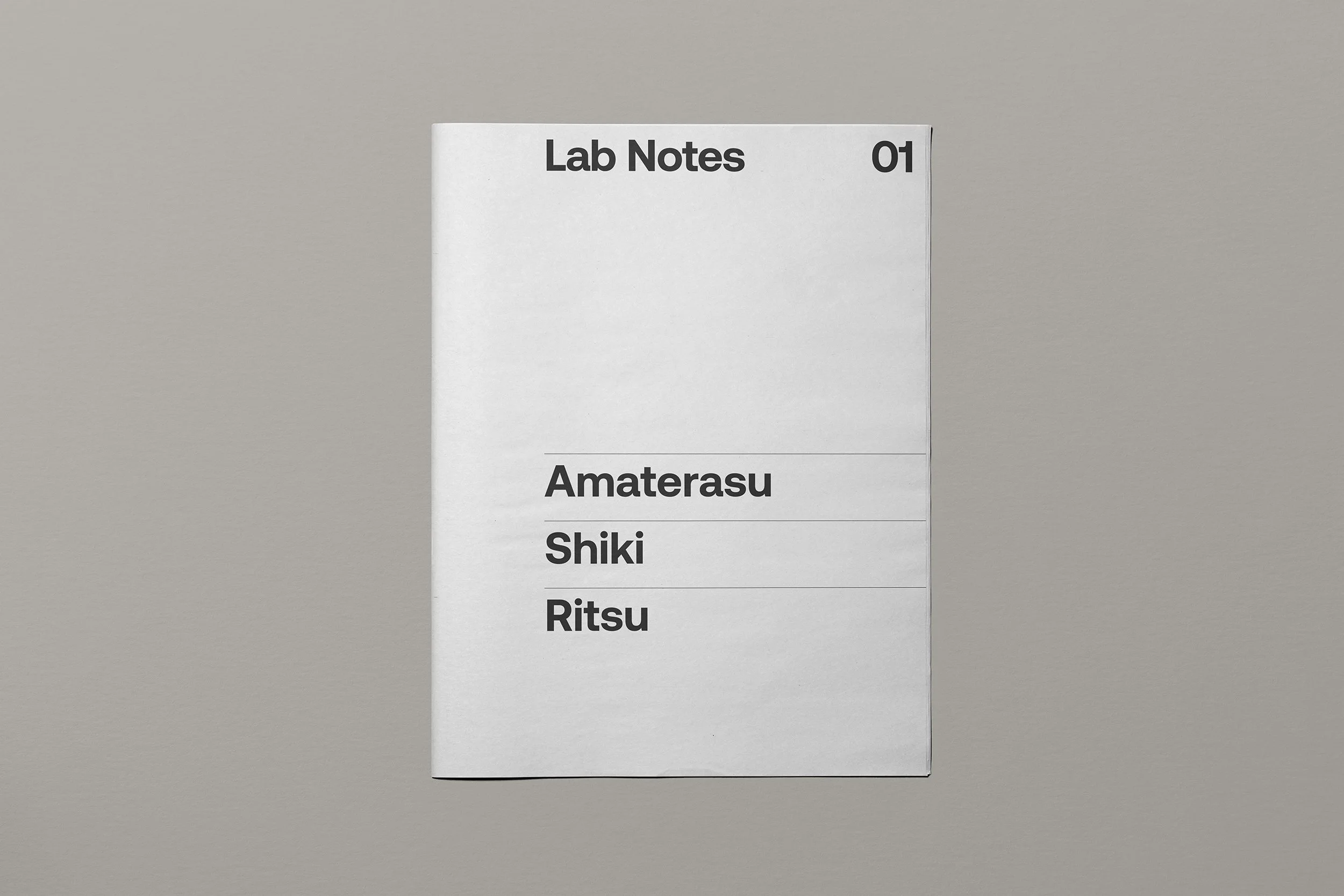 Lab Notes Vol. 01 by eisuke.design — a compressed guide introducing Amaterasu, Shiki, and Ritsu for creative practice.