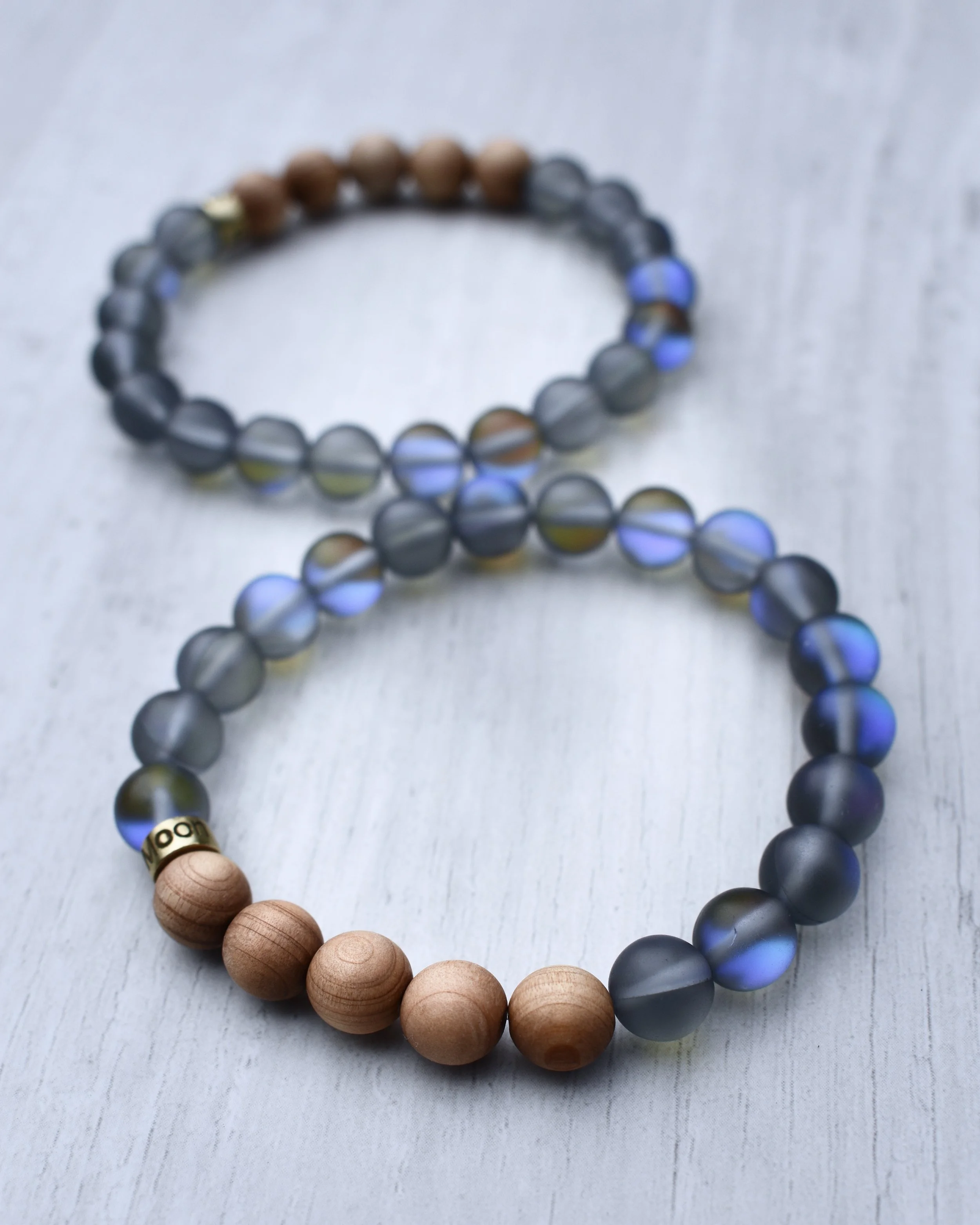 Northern Lights ~ Aurora Borealis Glass & Cedar Wood Stacking Bracelet