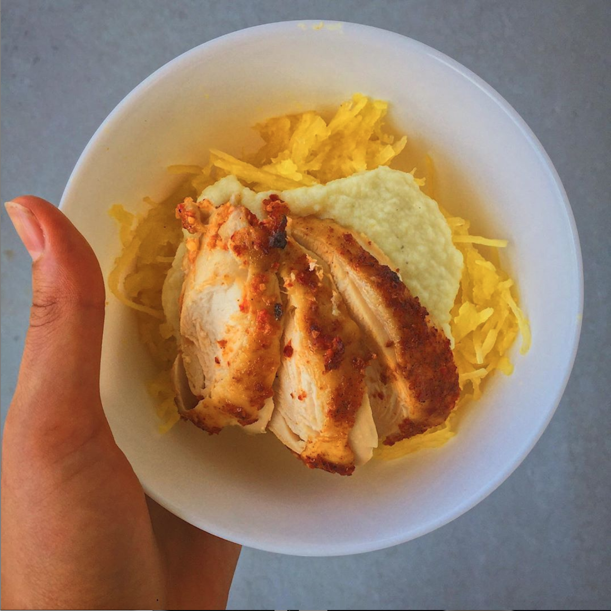 Cauliflower Alfredo Chicken and Spaghetti Squash
