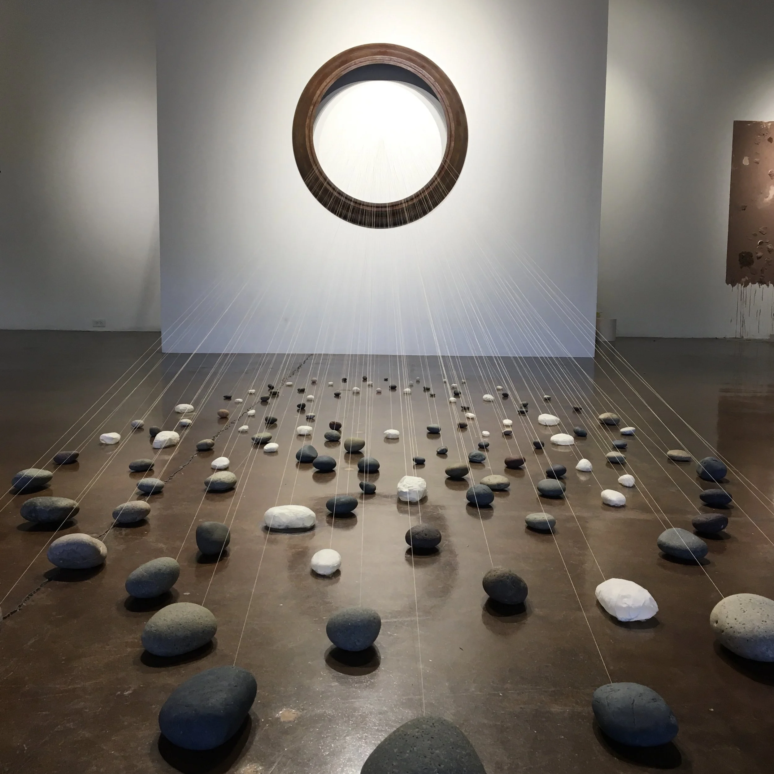 The Things That Held Us There, Metal, rocks, kuzo paper, thread, ink, and copper nails, 17’ x 10’ x 5’6” installation