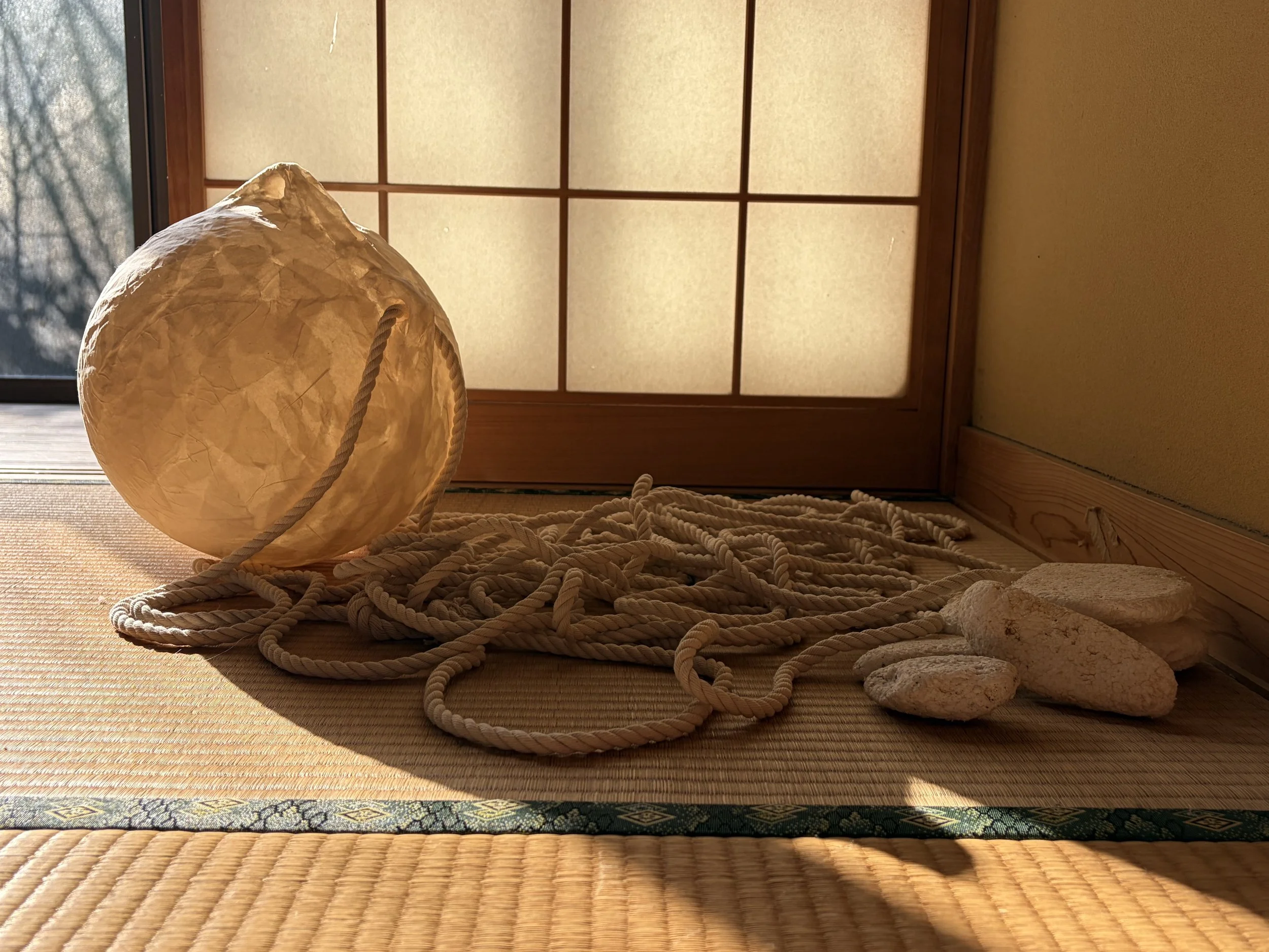  Kozo paper cast of a pearl buoy, rope, and naturally tumbled Styrofoam by ocean waves. 
