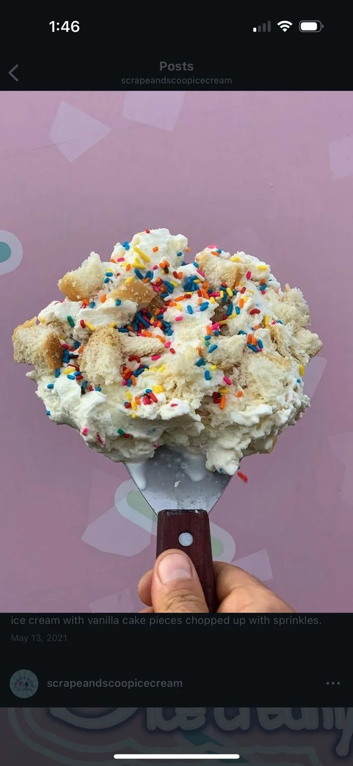 Small batch handmade ice cream with cake pieces and sprinkles